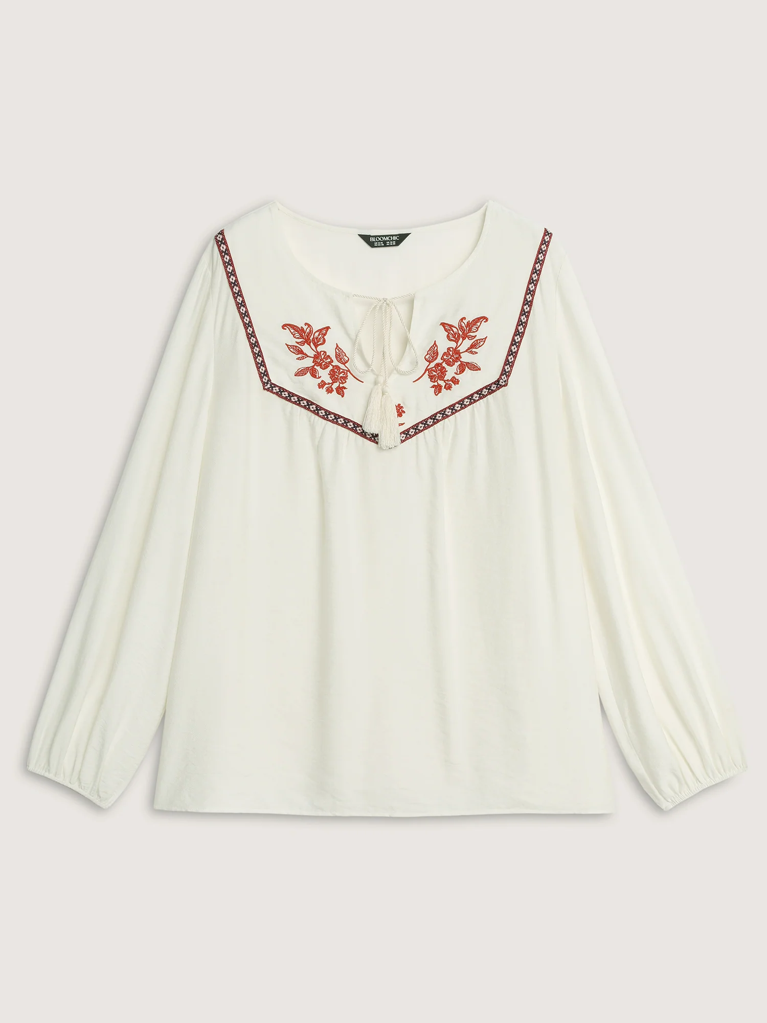Floral Embroidered Drawstring Neckline Blouse - Image 6