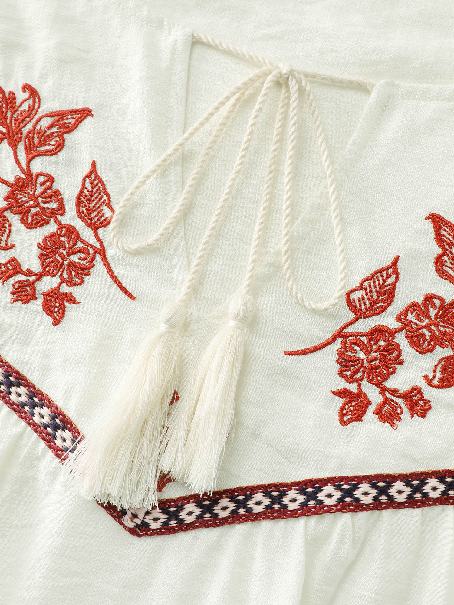 Floral Embroidered Drawstring Neckline Blouse - Image 7