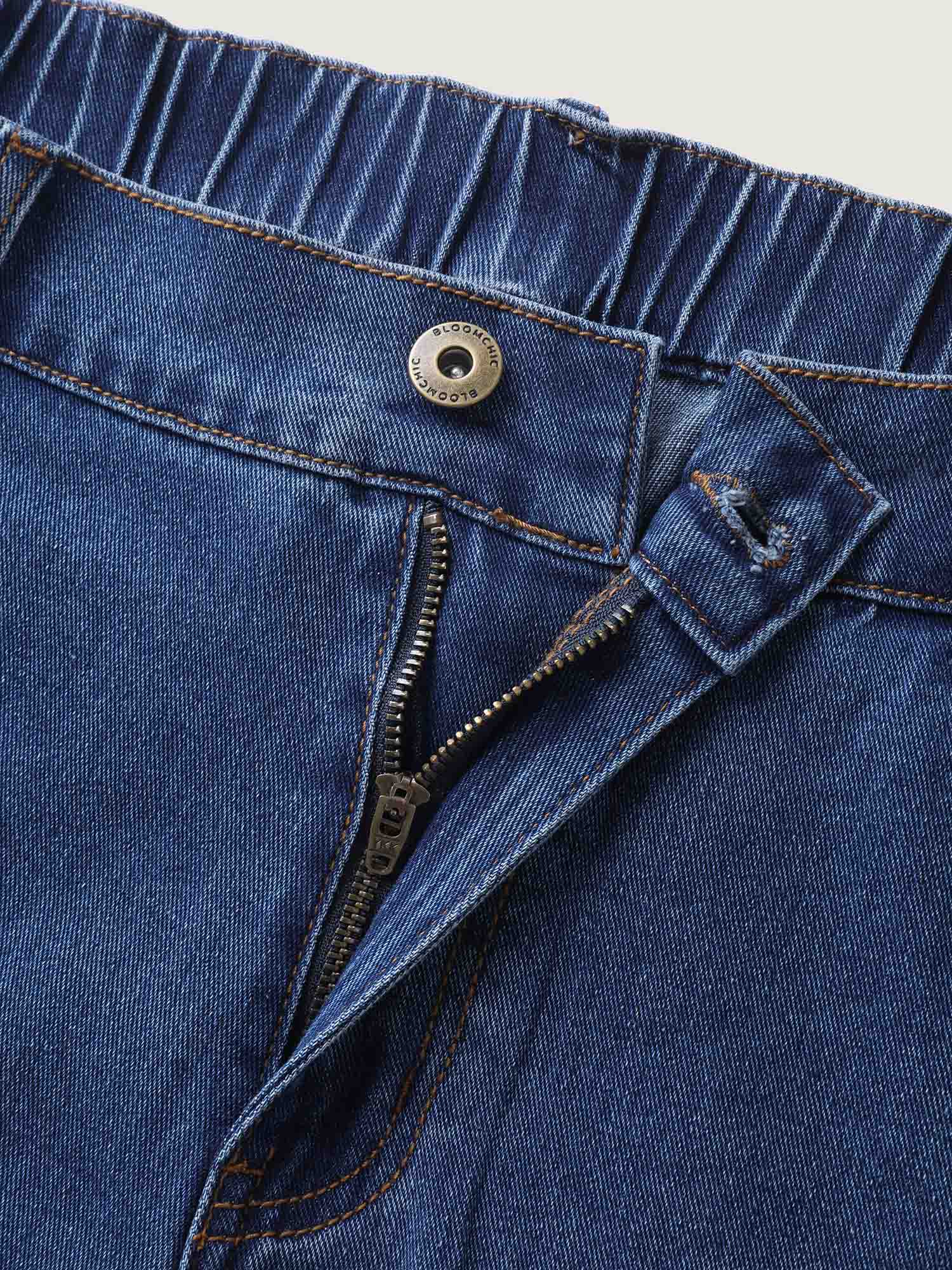 Floral Embroidered Elastic Waist Cropped Jeans - Image 6