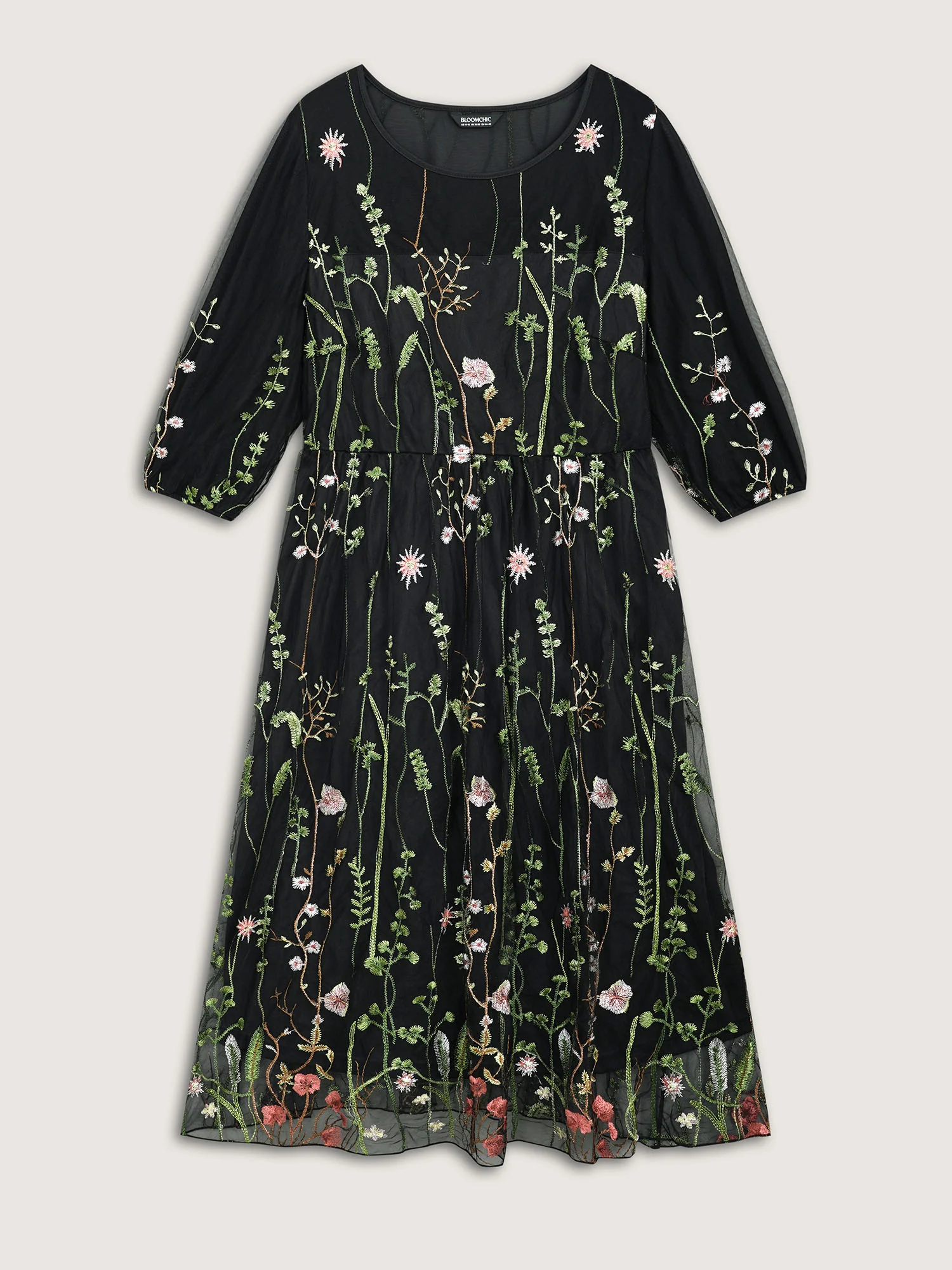 Floral Embroidered Elastic Waist Lined Midi Dress - Image 15