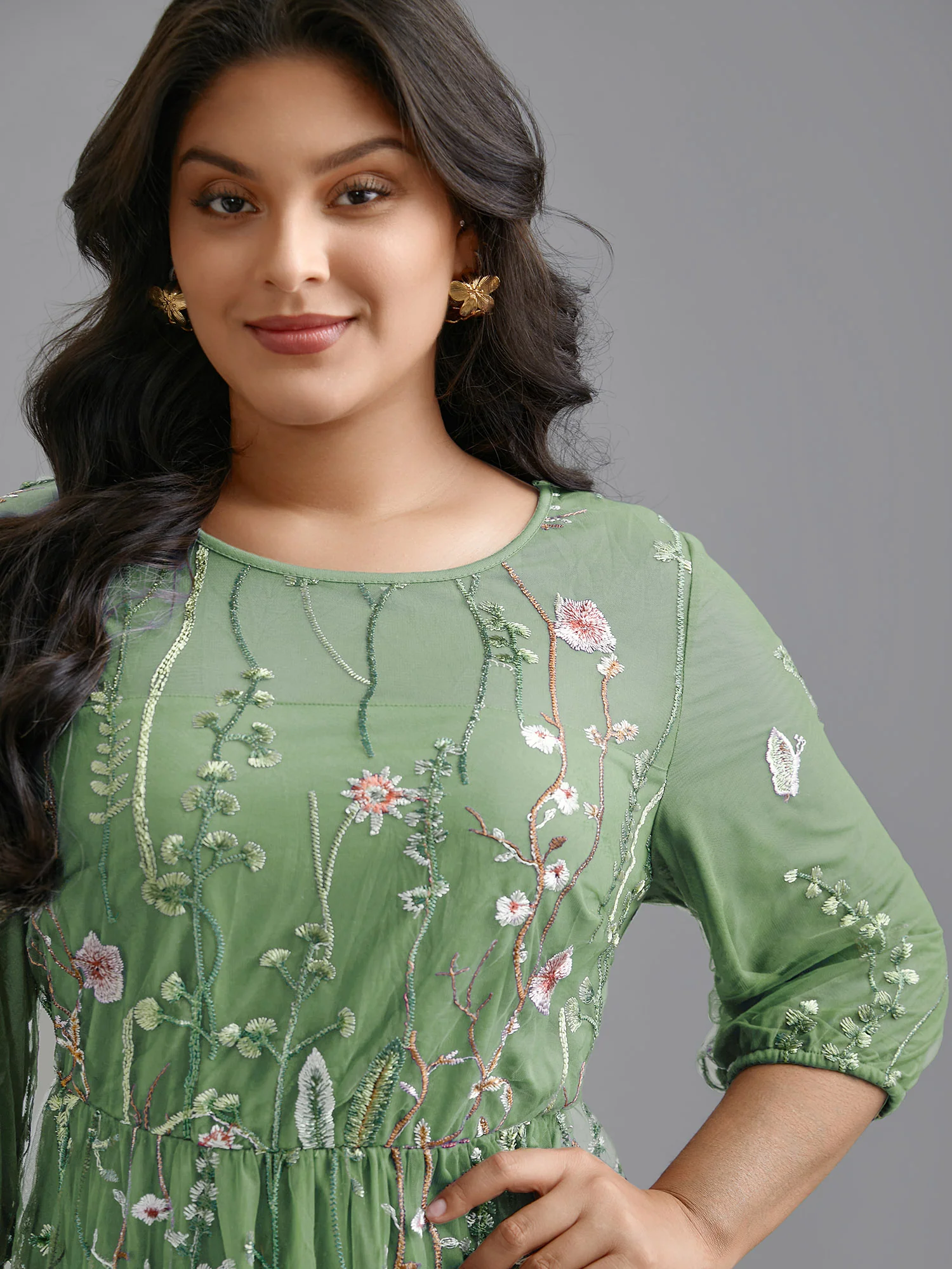 Floral Embroidered Elastic Waist Lined Midi Dress - Image 17