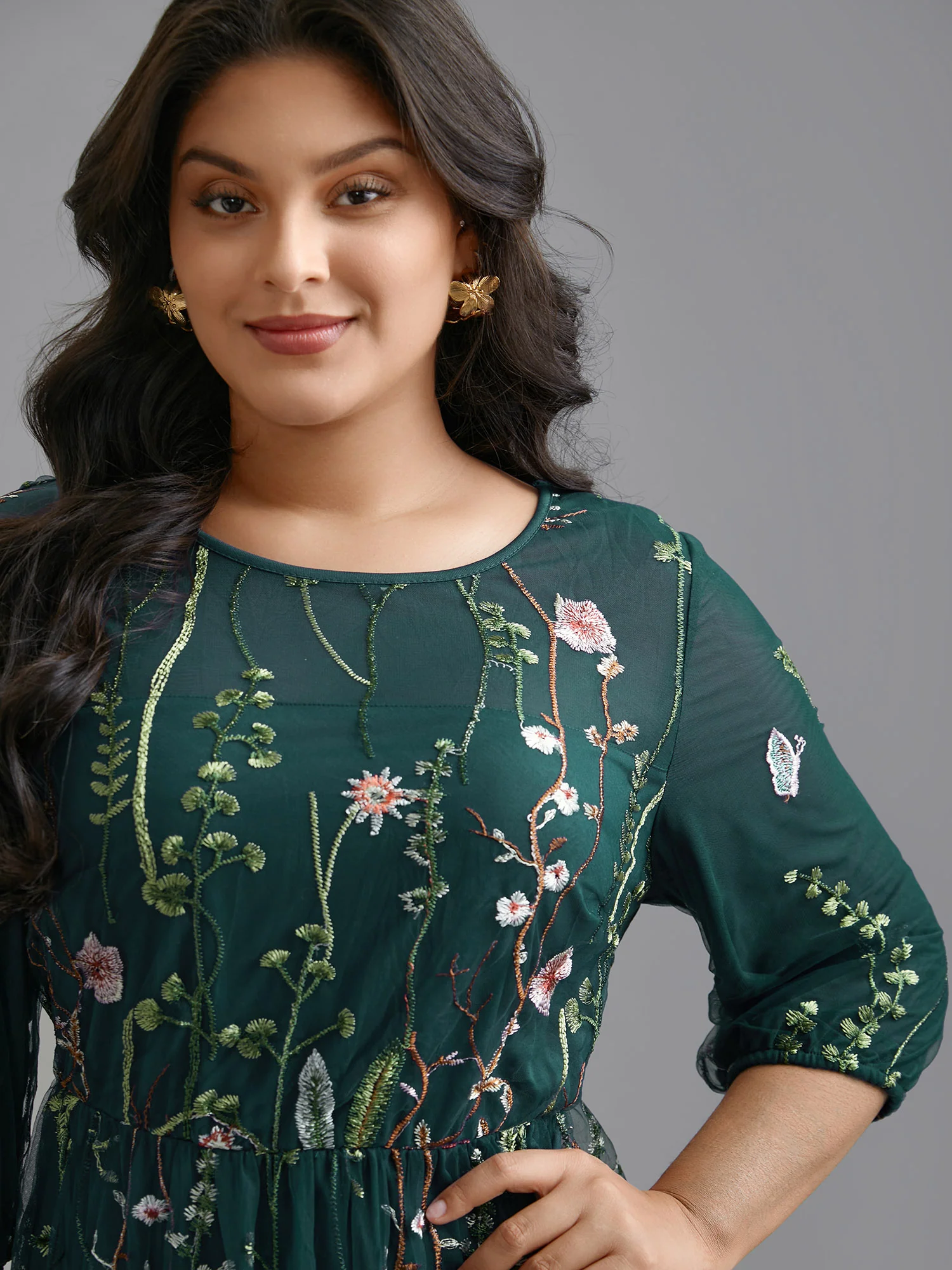Floral Embroidered Elastic Waist Lined Midi Dress - Image 6