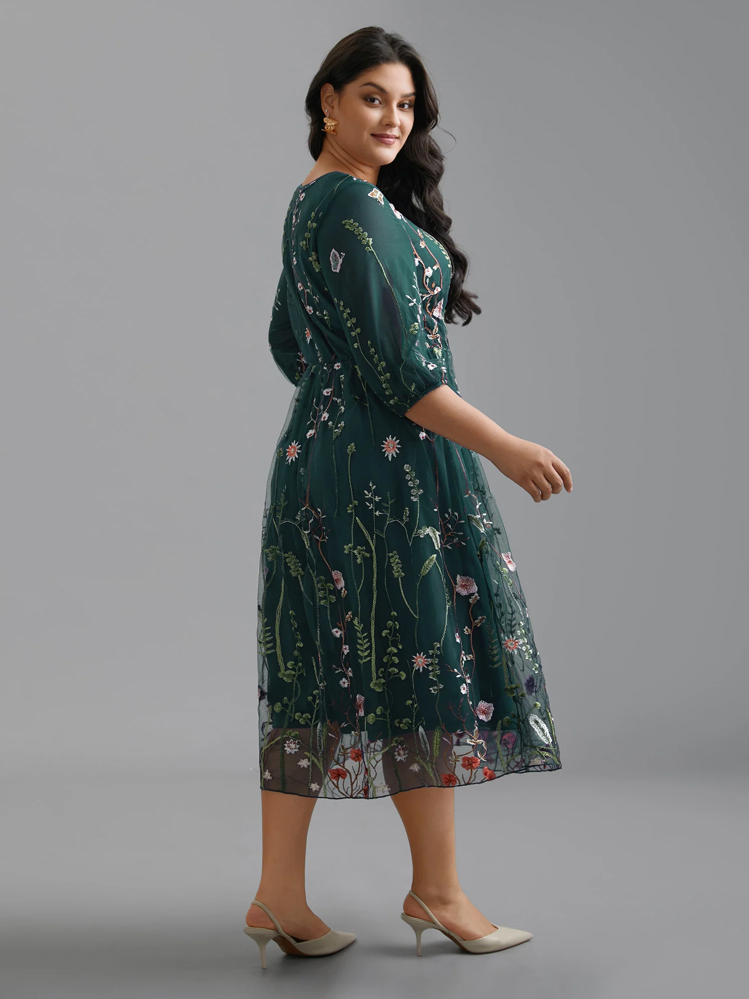 Floral Embroidered Elastic Waist Lined Midi Dress - Image 8