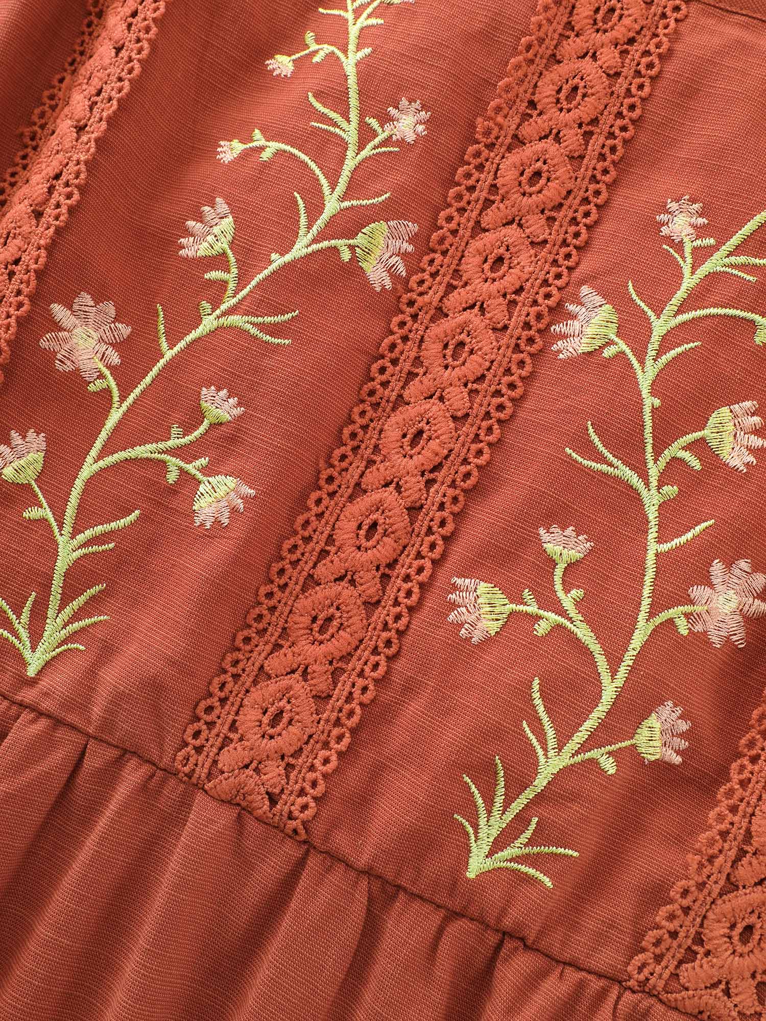 Floral Embroidered Flutter Sleeve Midi Dress - Image 6