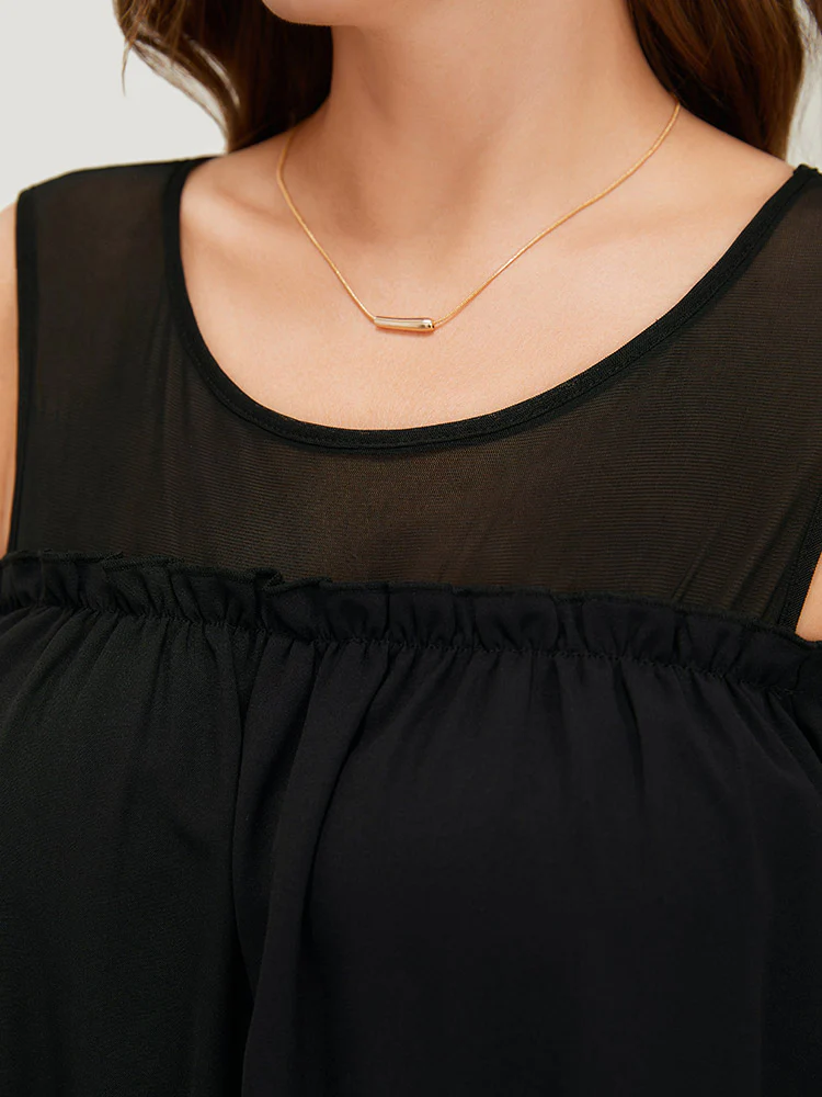 Floral Embroidered Frill Trim Cold Shoulder Blouse - Image 7