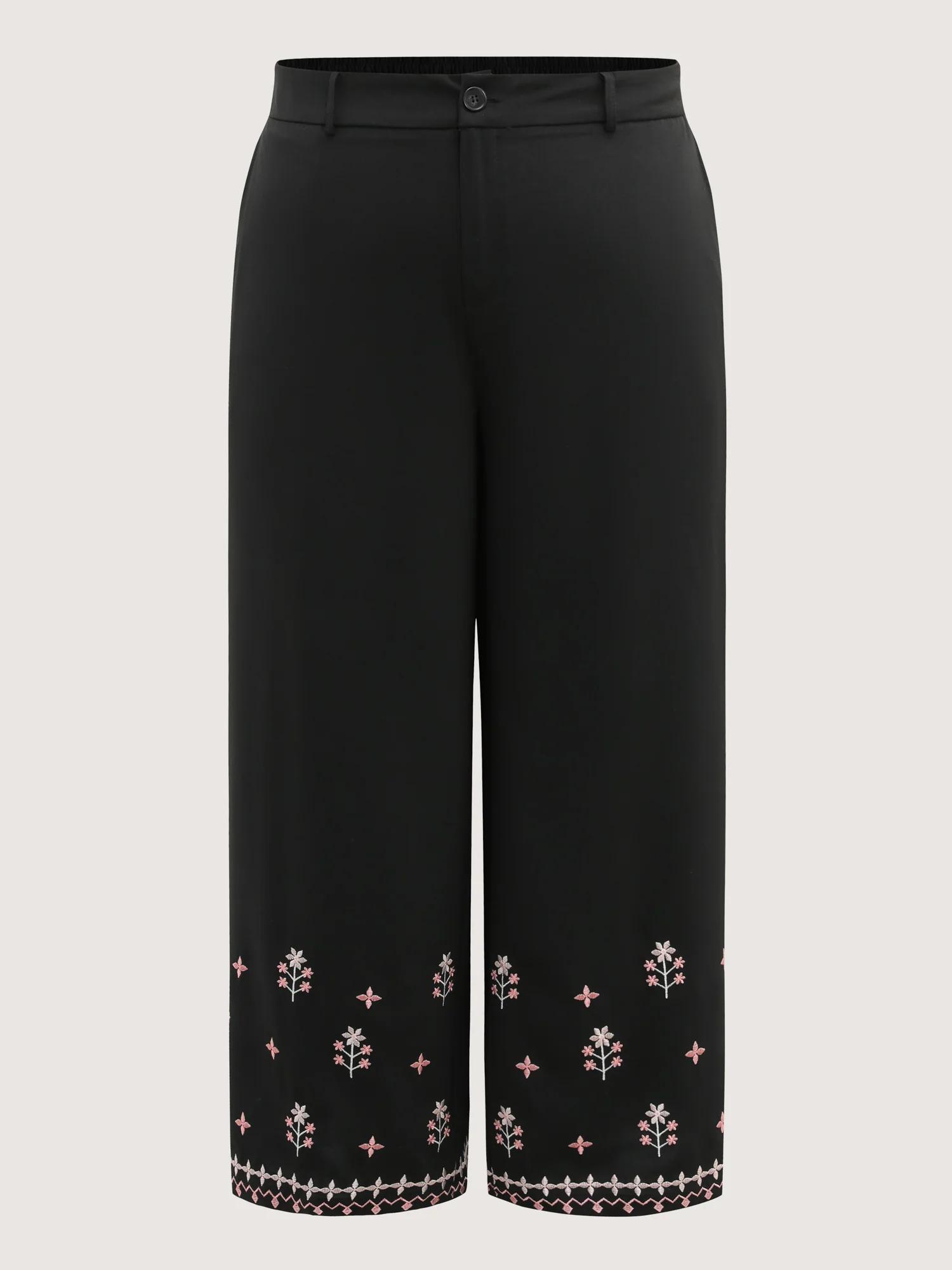 Floral Embroidered Hem Wide-Leg Pants - Image 9