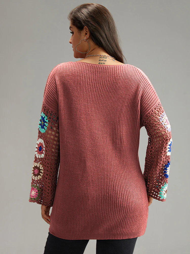 Floral Embroidered Hollow Out Pullover - Image 2