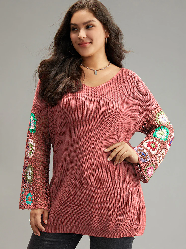 Floral Embroidered Hollow Out Pullover - Image 5