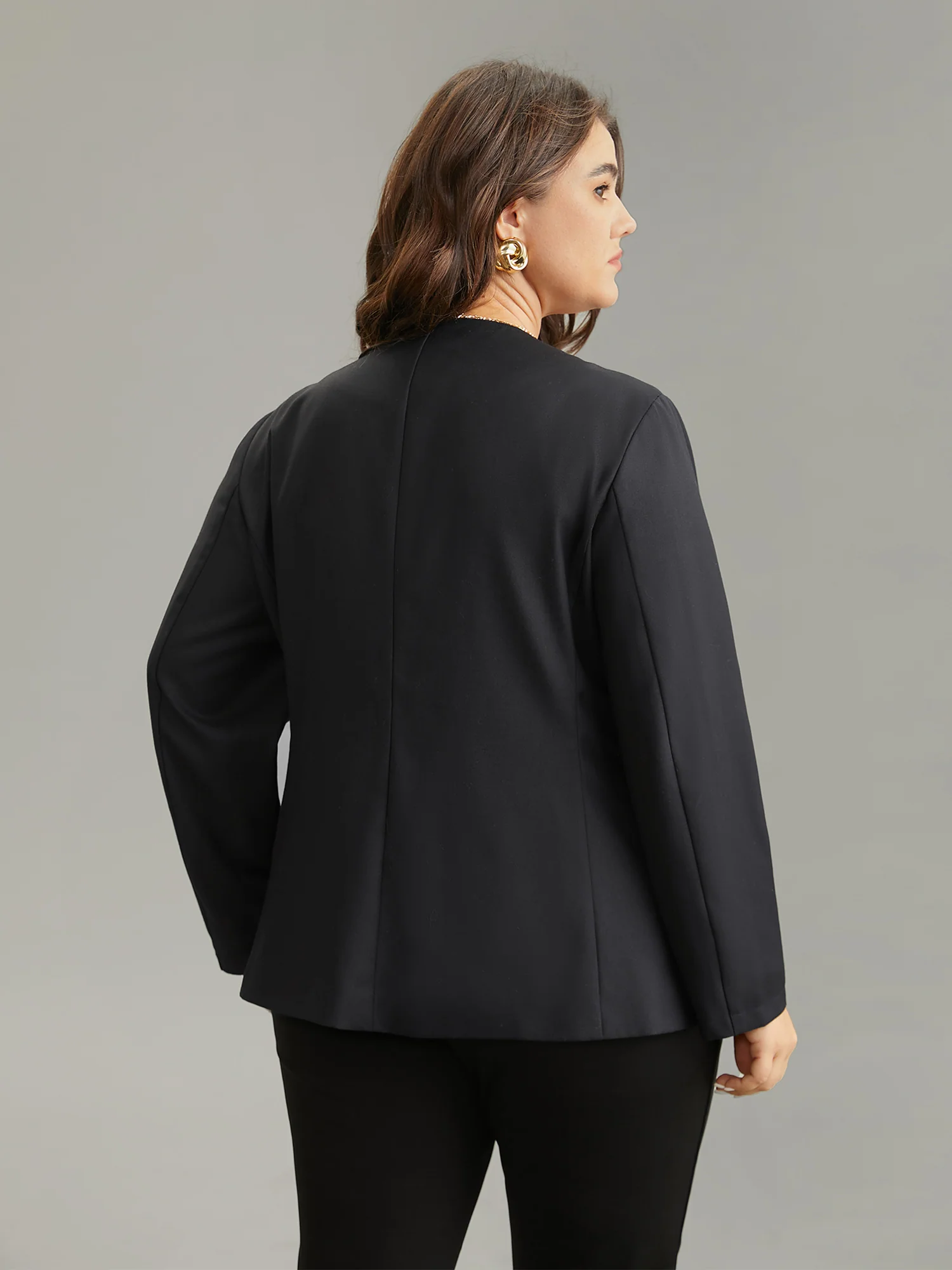 Floral Embroidered Hook Buckle Pocket Blazer - Image 4