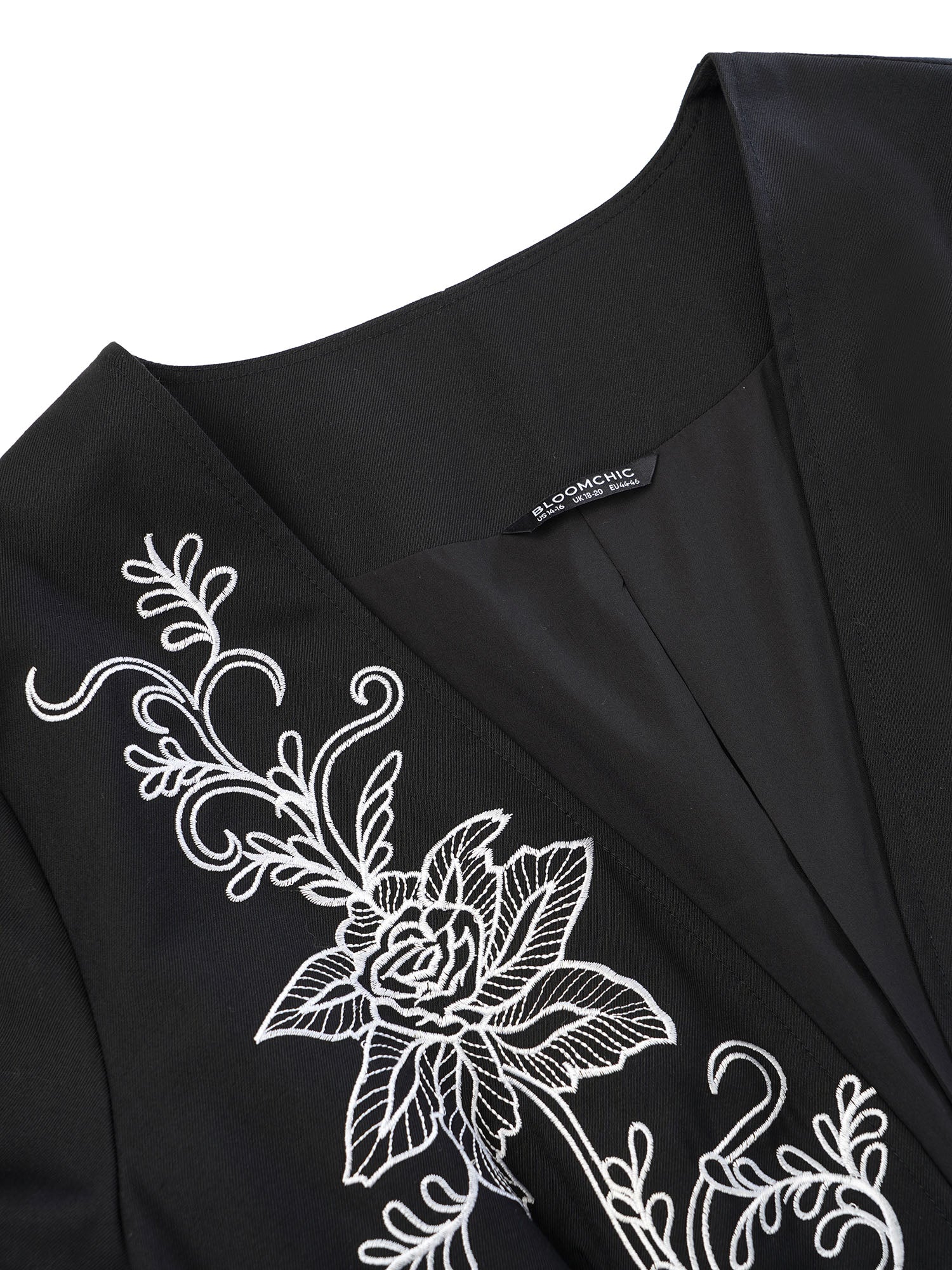 Floral Embroidered Hook Buckle Pocket Blazer - Image 7