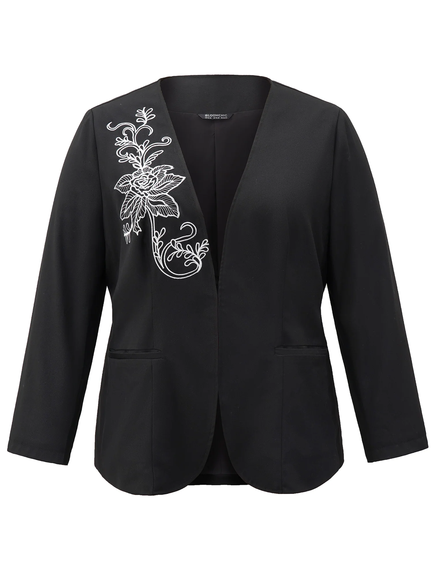 Floral Embroidered Hook Buckle Pocket Blazer - Image 8