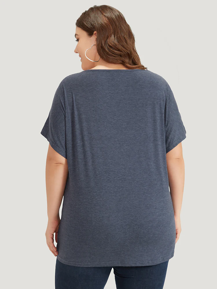 Floral Embroidered Keyhole Dolman Sleeve T-shirt - Image 2