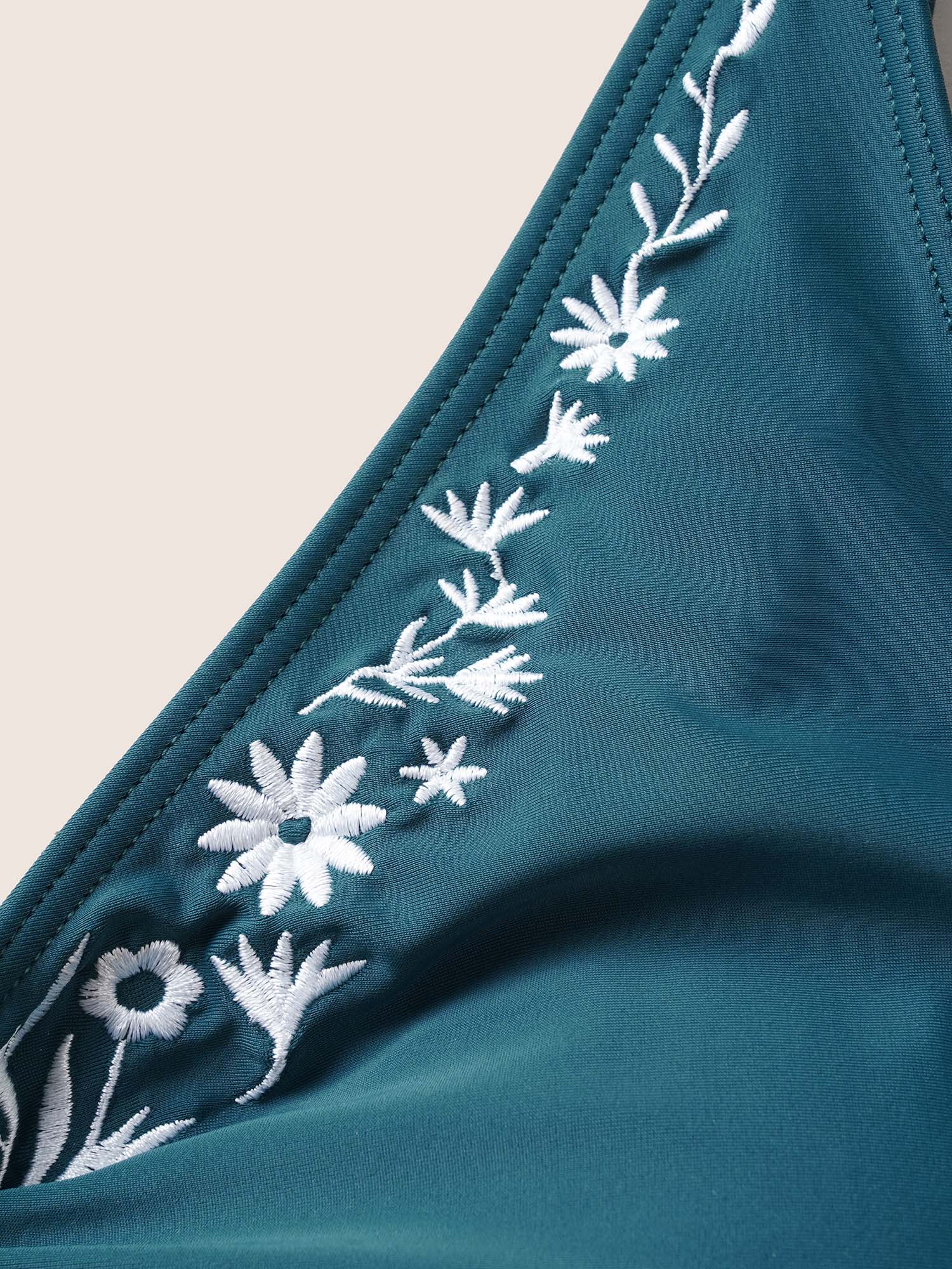 Floral Embroidered Knot Ruched Swim Top - Image 5