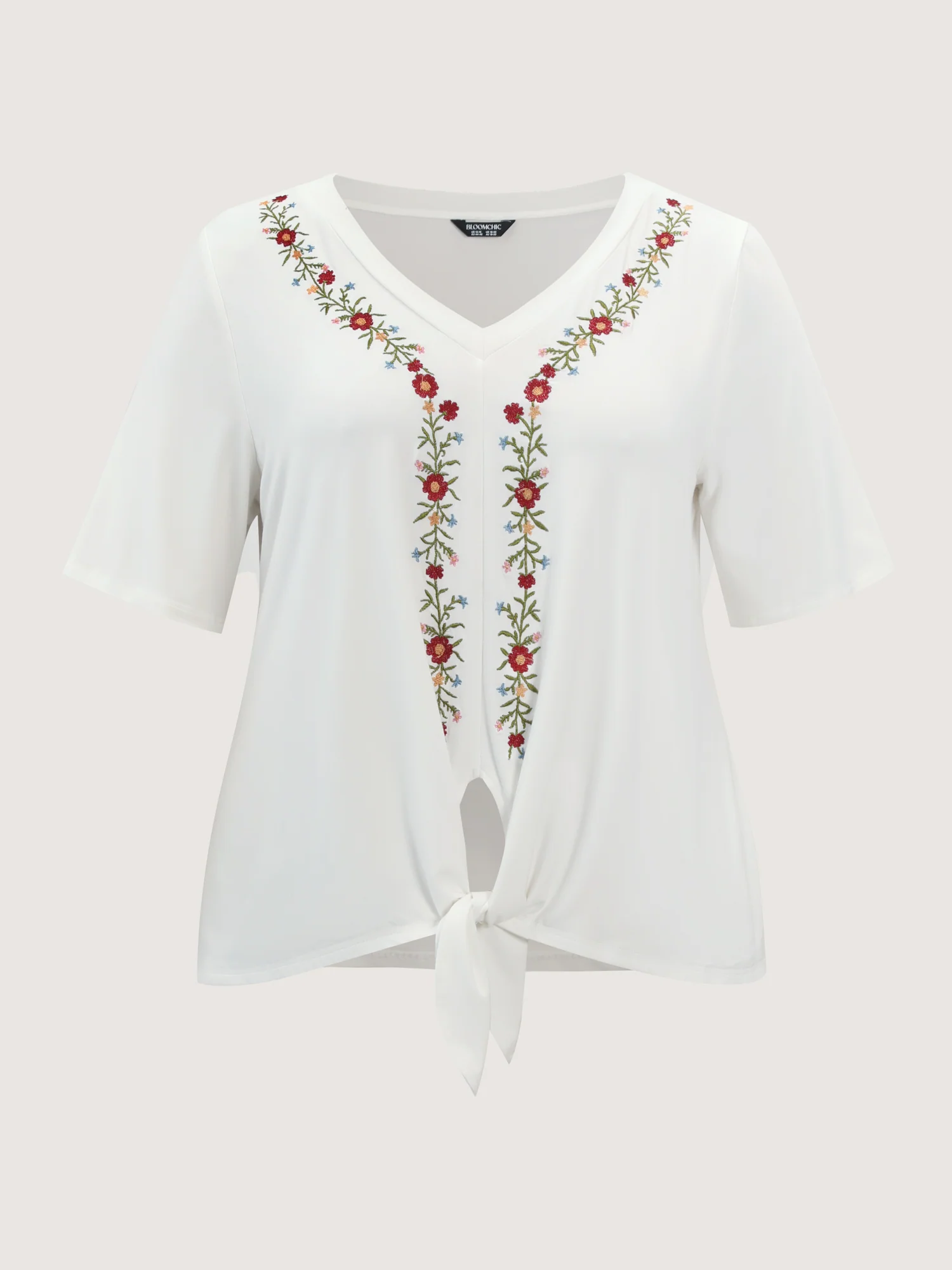 Floral Embroidered Knotted-Front Blouse - Image 7