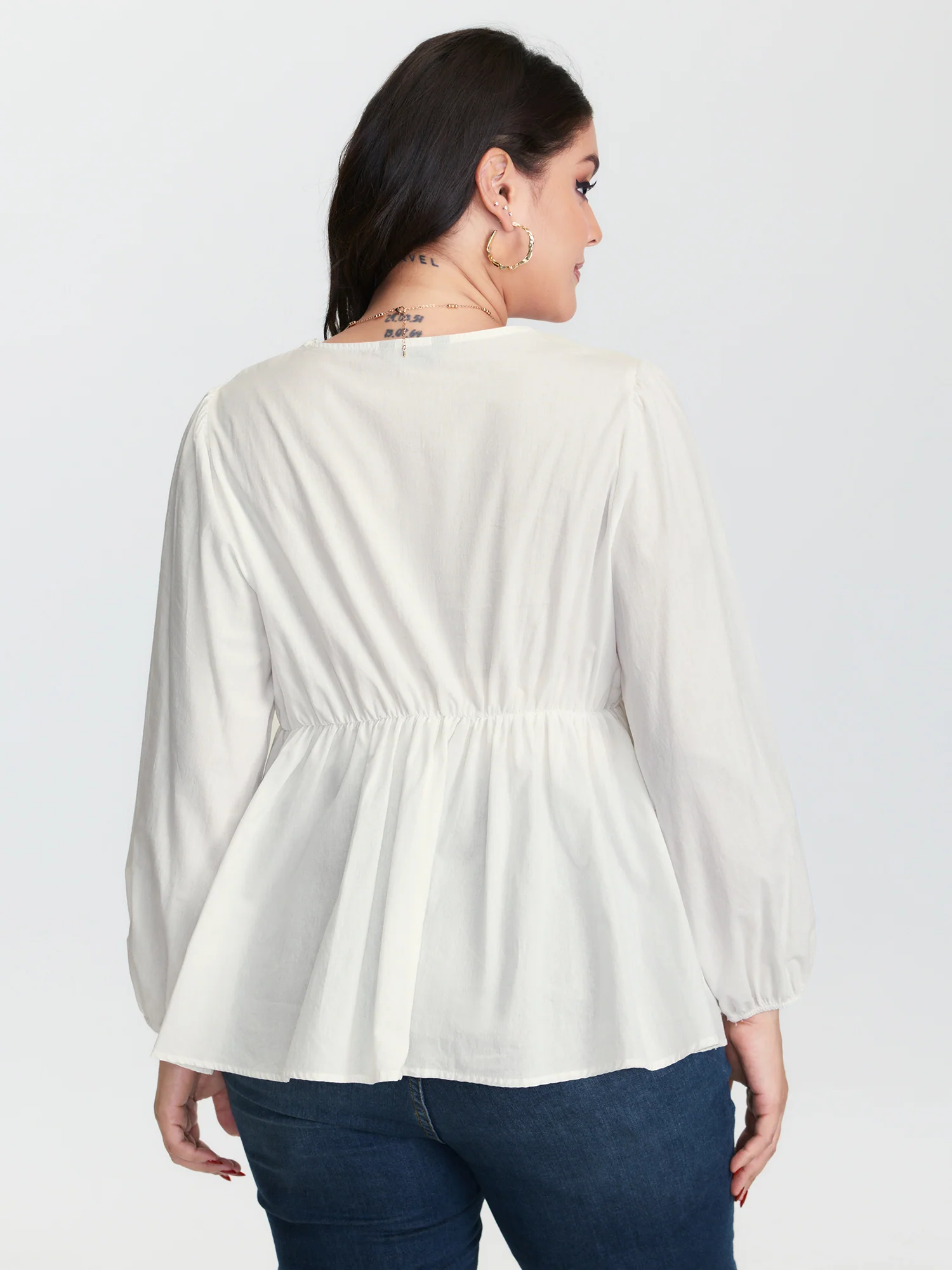 Floral Embroidered Lace Cinched Flared Blouse - Image 4