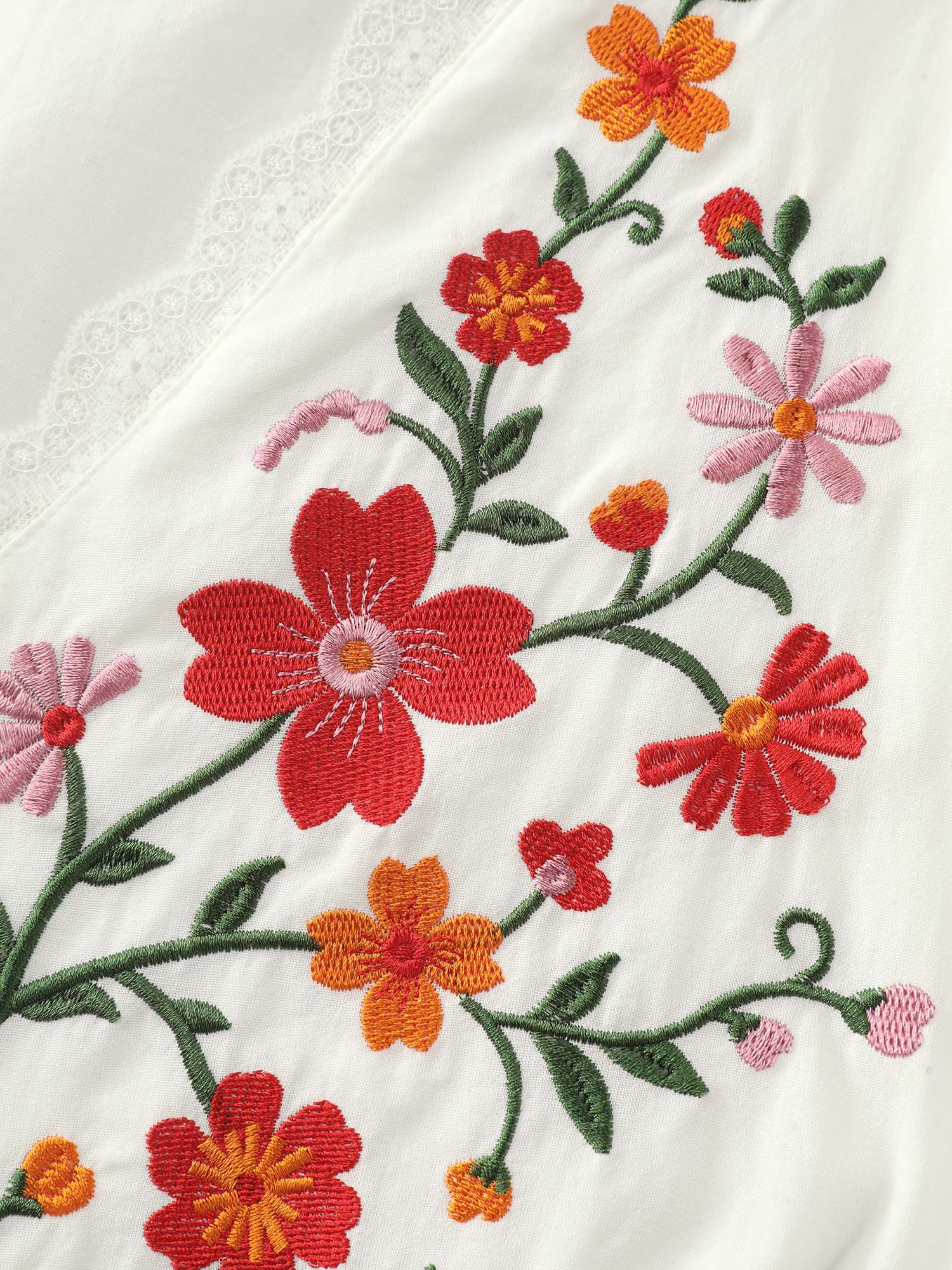 Floral Embroidered Lace Cinched Flared Blouse - Image 5
