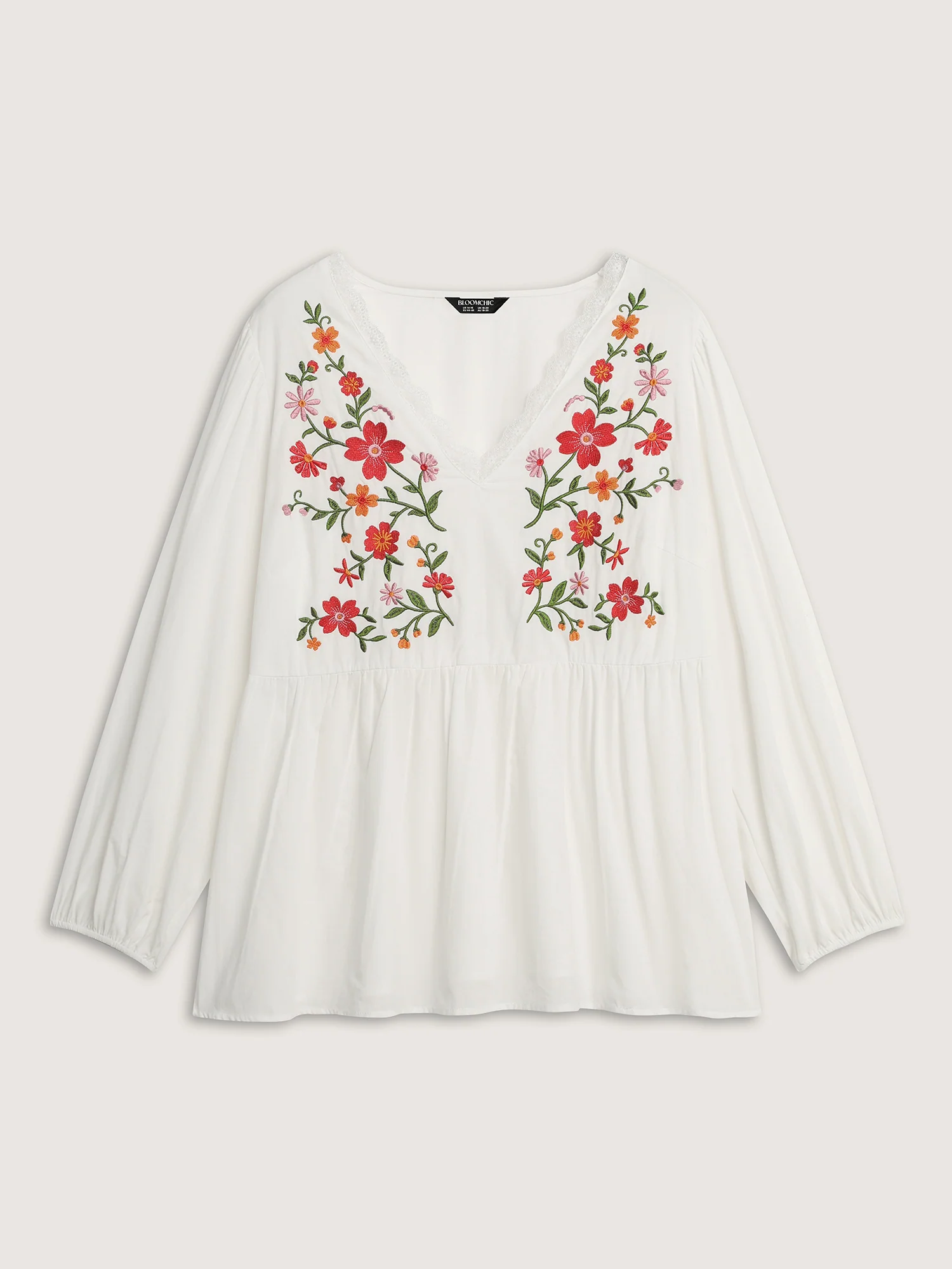 Floral Embroidered Lace Cinched Flared Blouse - Image 7