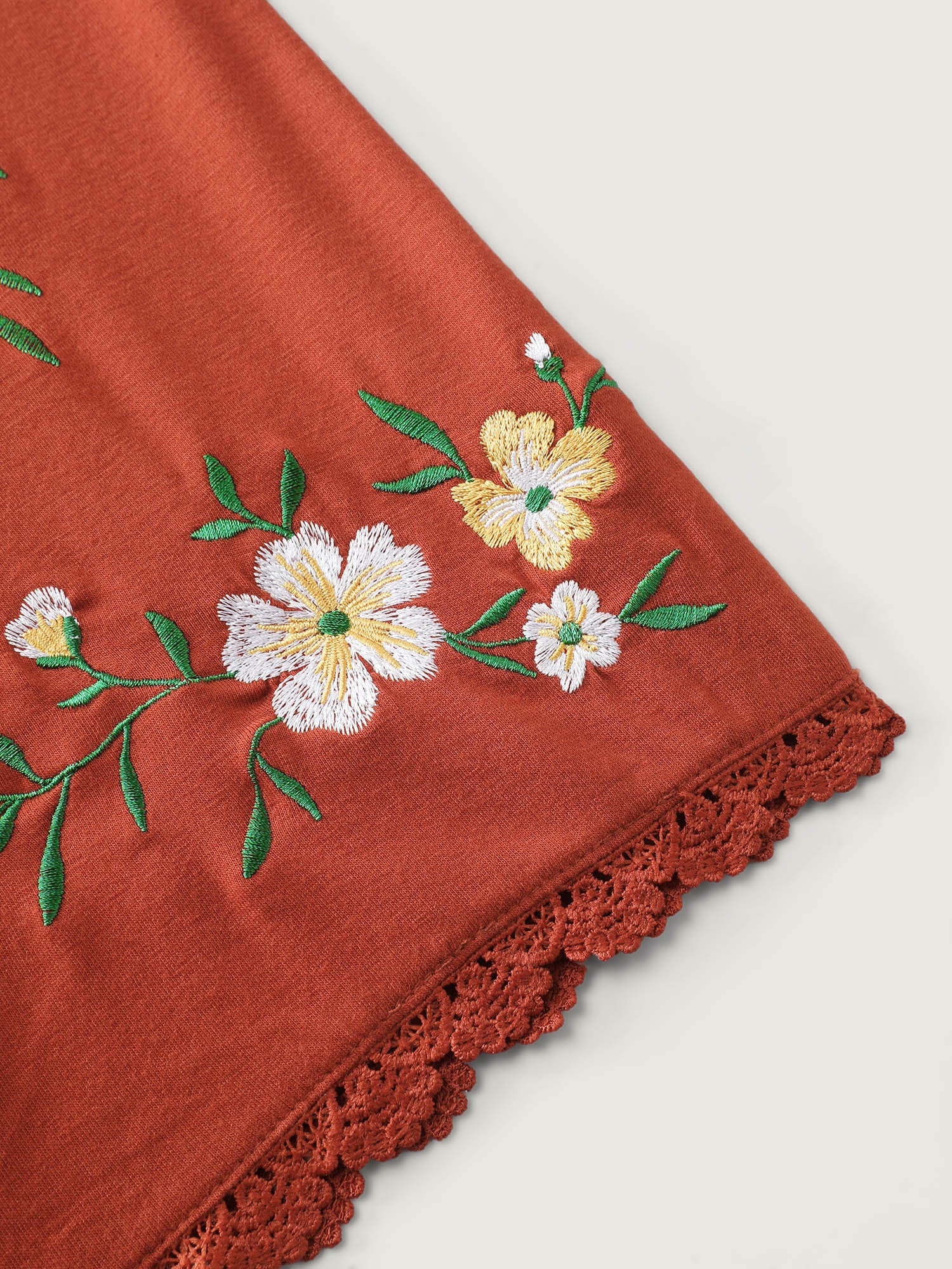 Floral Embroidered Lace Knit T-Shirt - Image 7