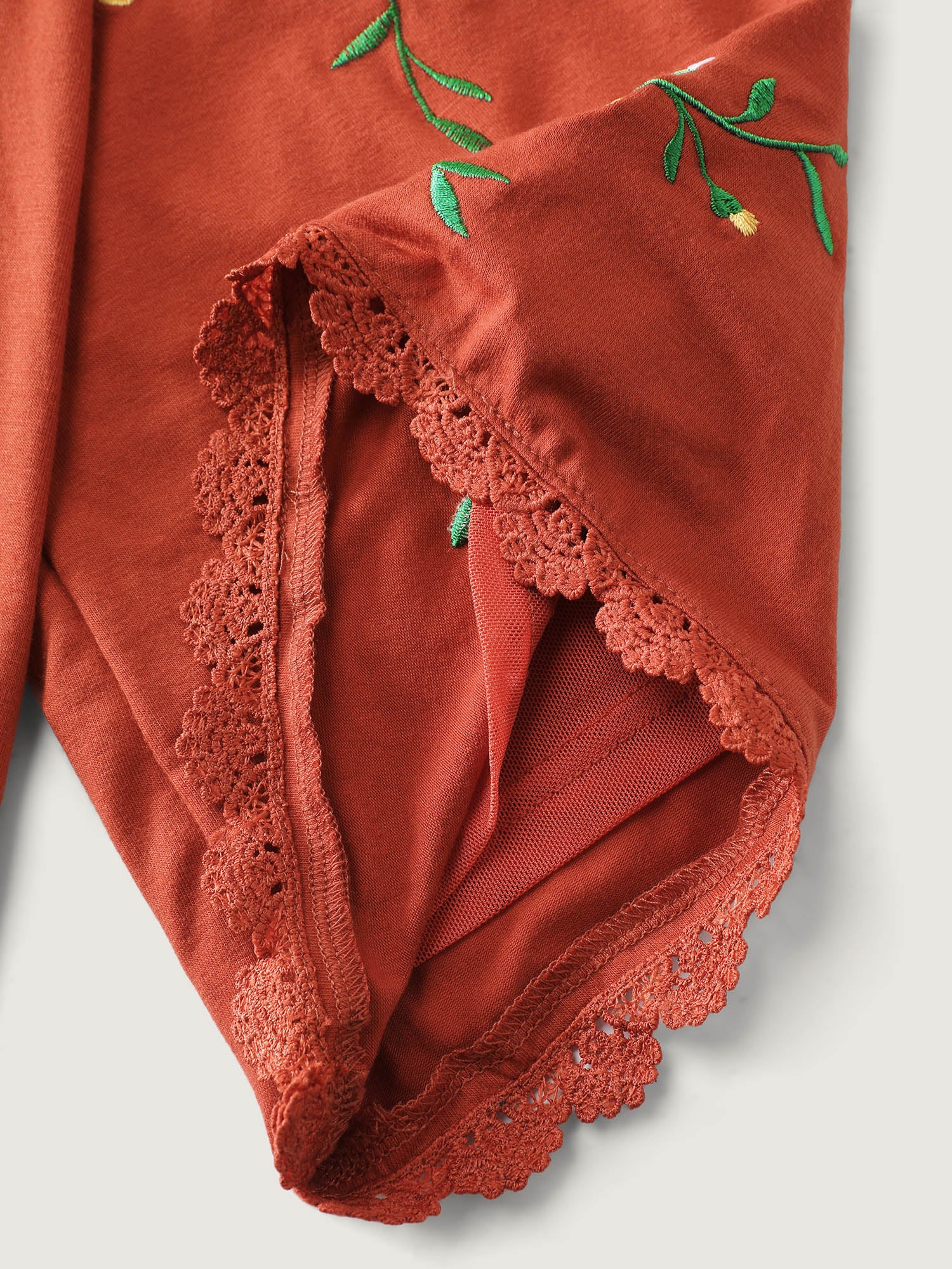 Floral Embroidered Lace Knit T-Shirt - Image 8