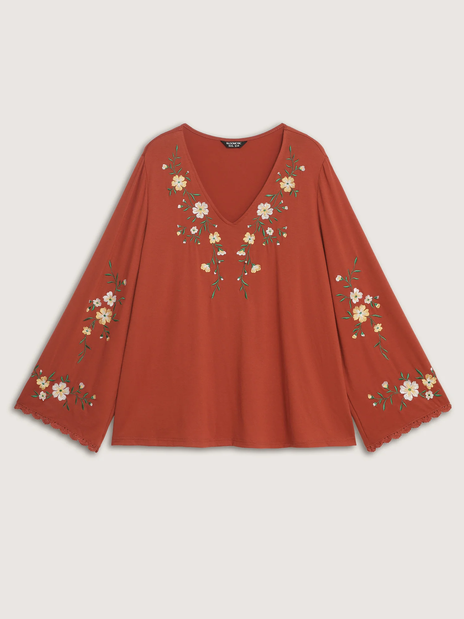 Floral Embroidered Lace Knit T-Shirt - Image 9