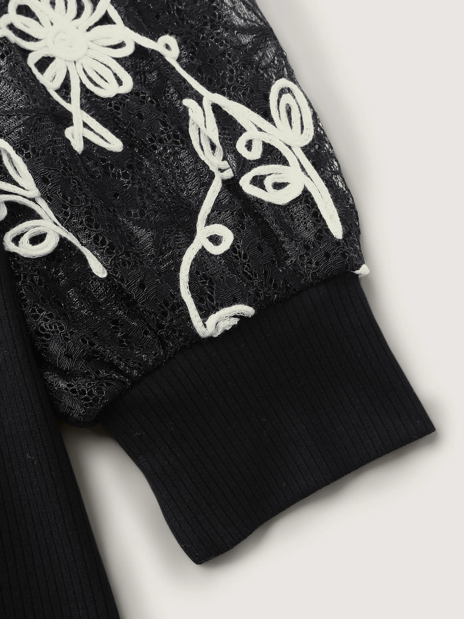 Floral Embroidered Lace Mock Neck Knit Top - Image 6