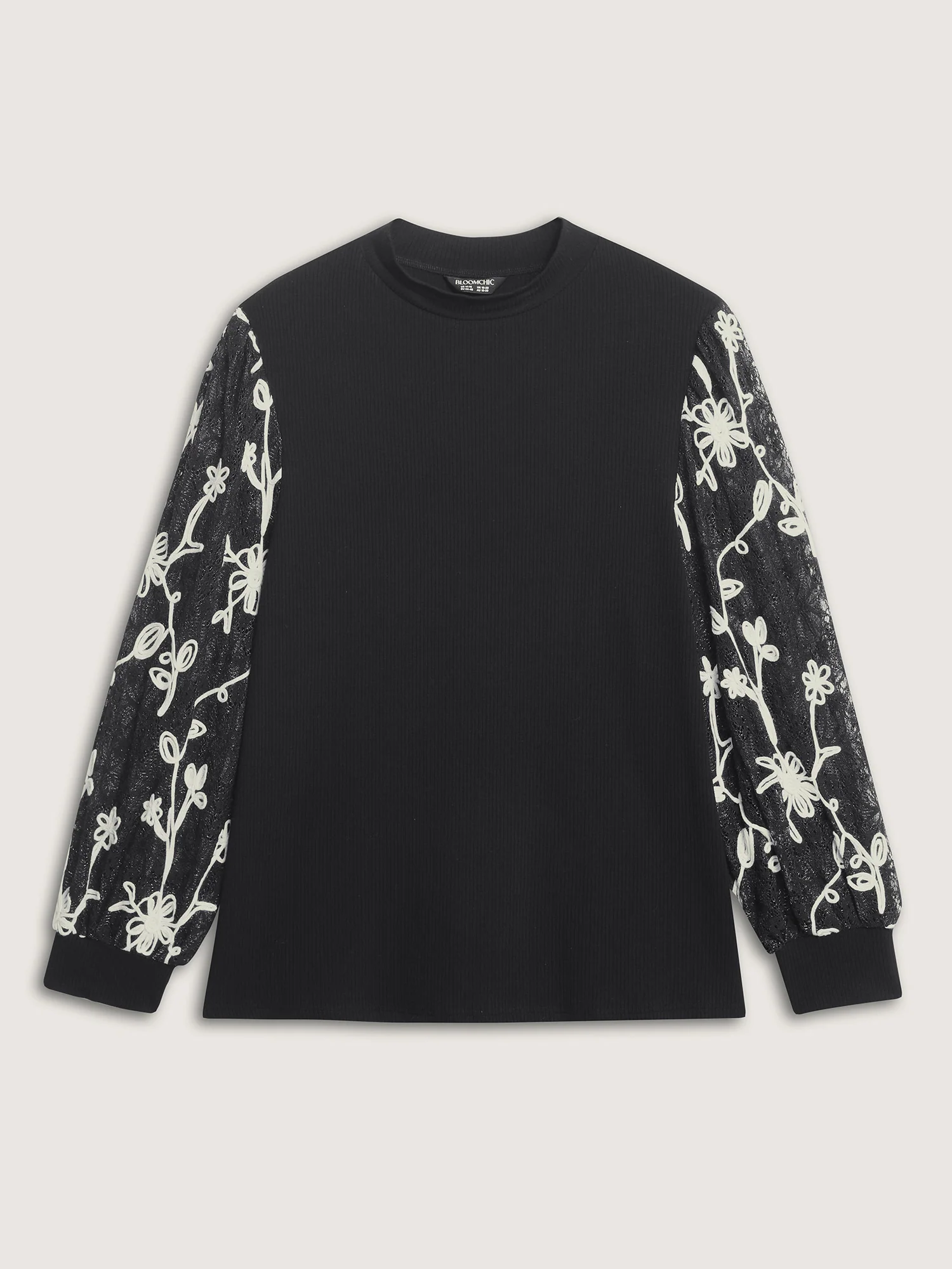 Floral Embroidered Lace Mock Neck Knit Top - Image 7