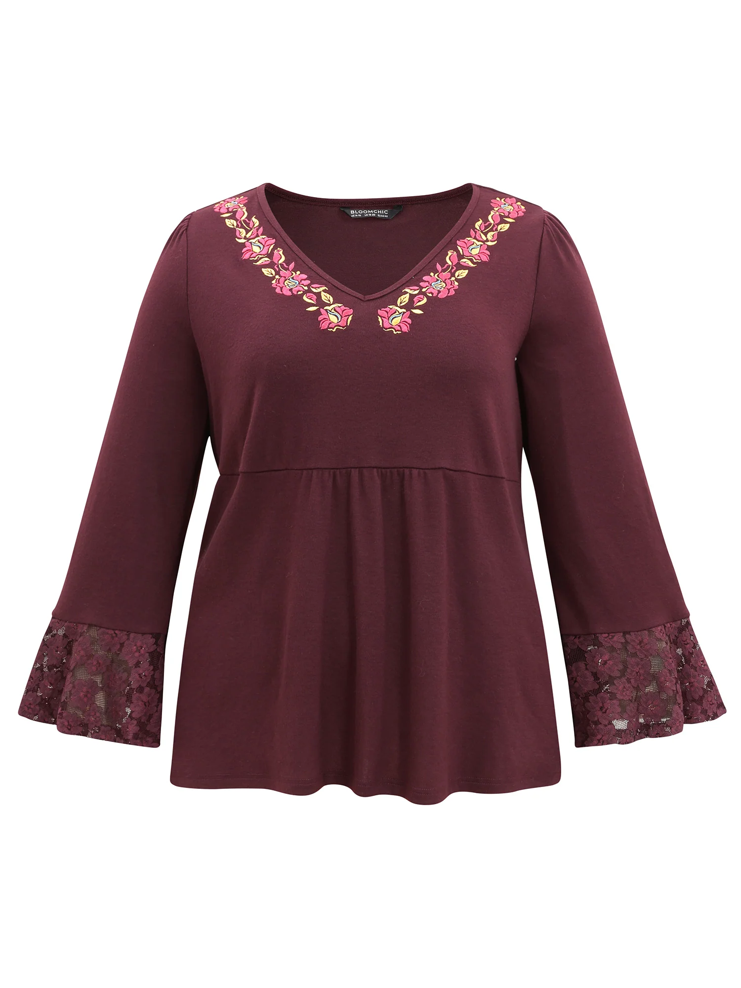 Floral Embroidered Lace Panel Bell Sleeve T-shirt - Image 6