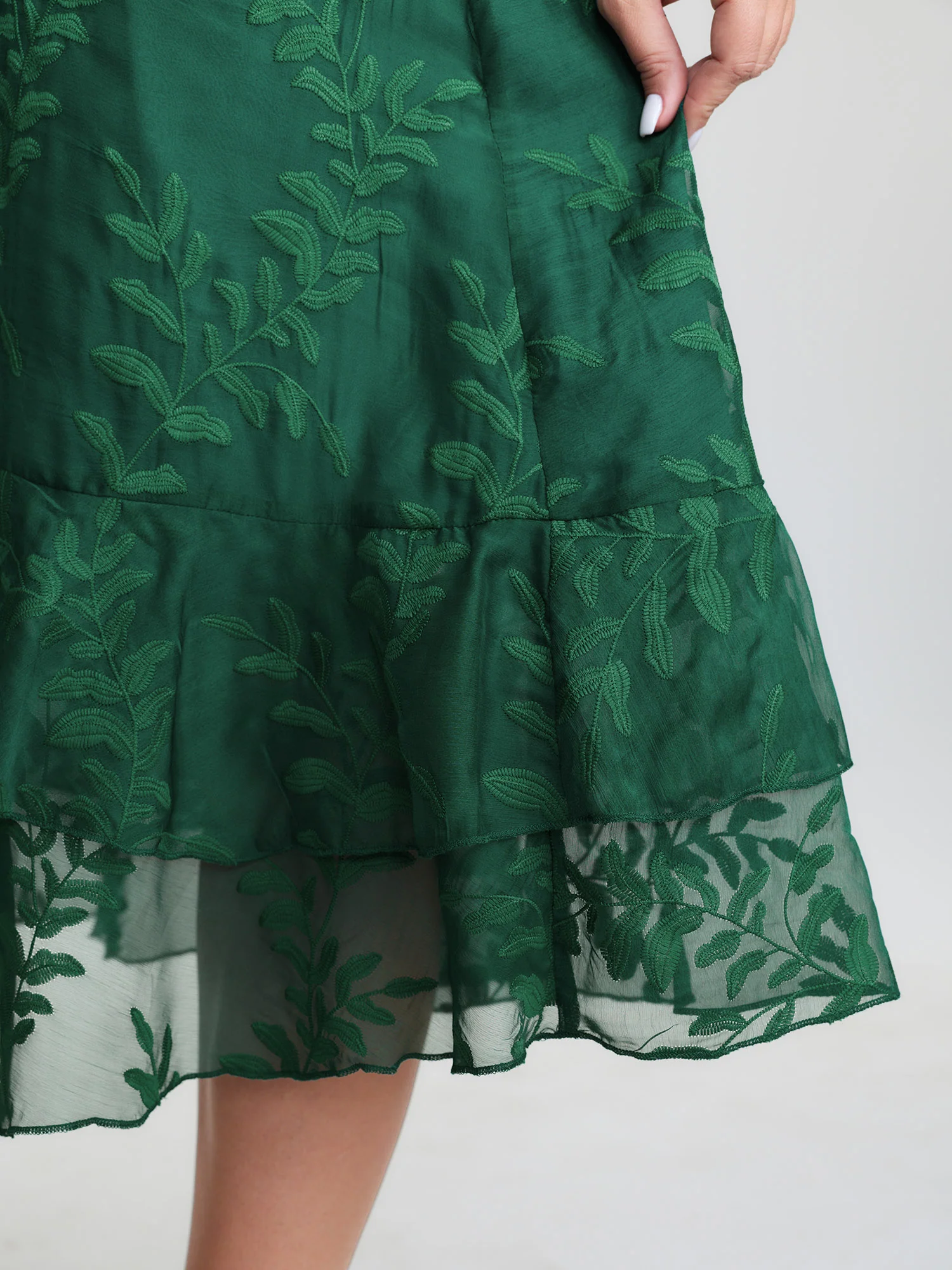 Floral Embroidered Layered Hem Midi Dress - Image 5