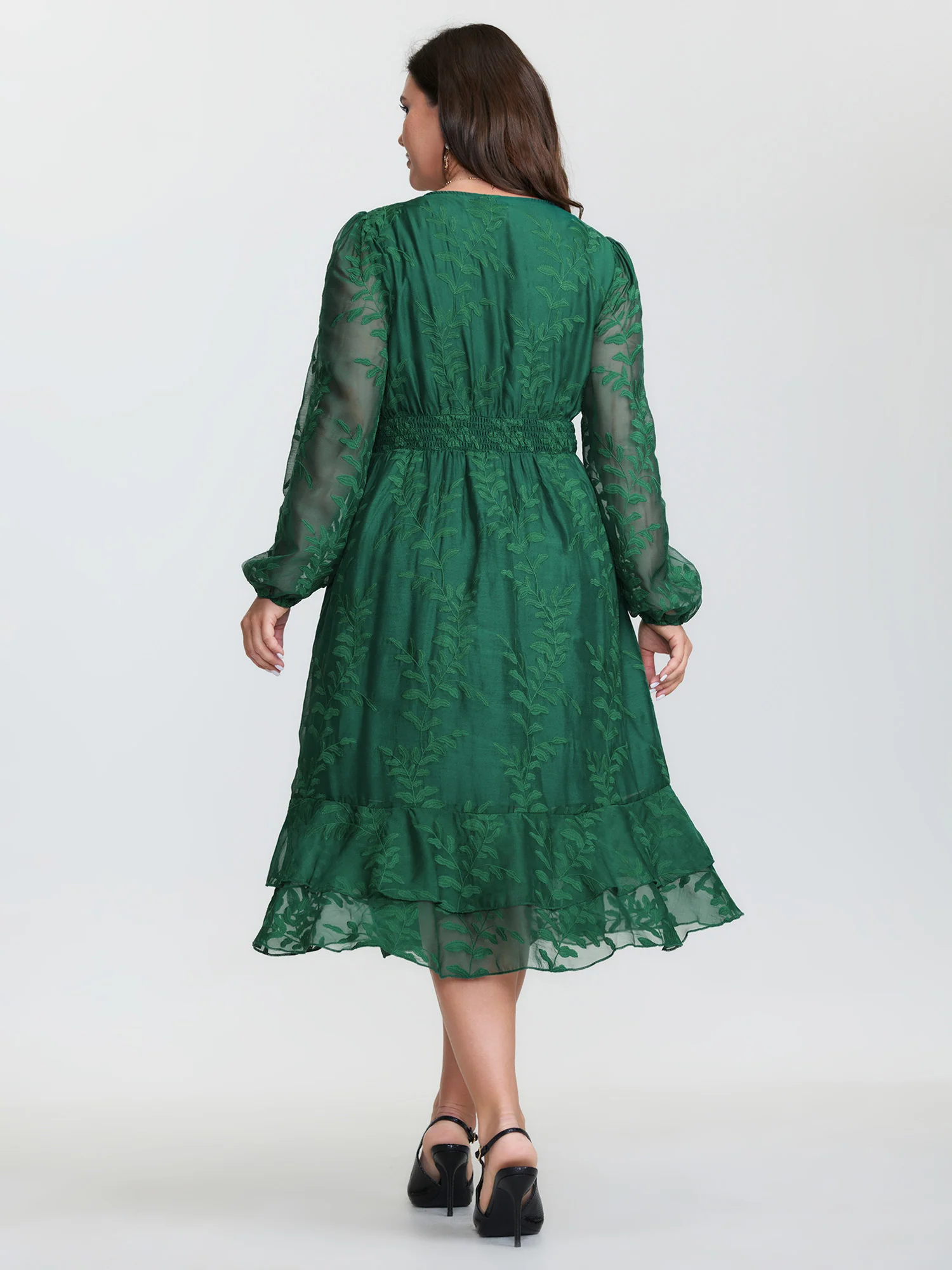 Floral Embroidered Layered Hem Midi Dress - Image 6