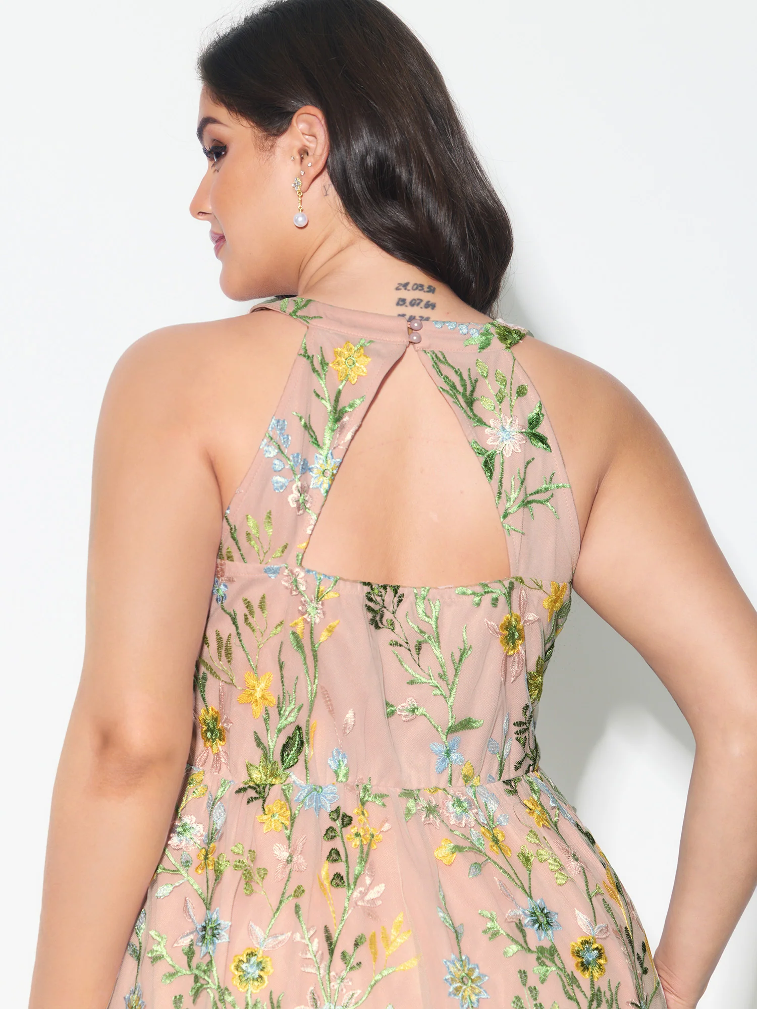 Floral Embroidered Mesh Fit And Flare Mini Dress - Image 2