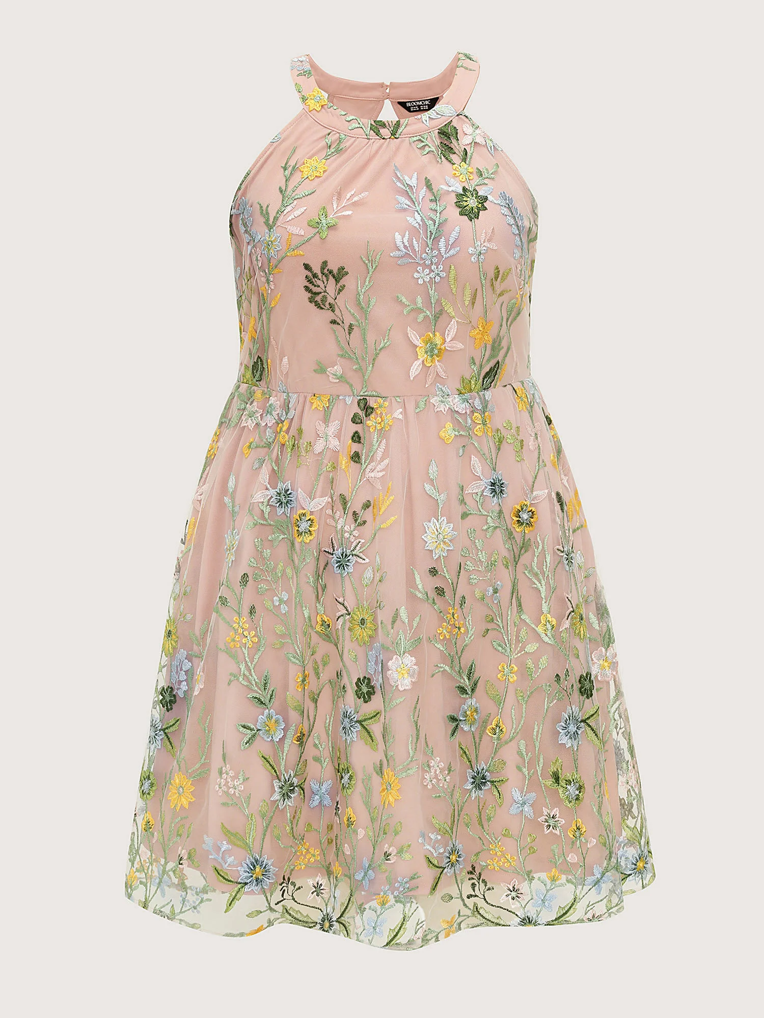 Floral Embroidered Mesh Fit And Flare Mini Dress - Image 8