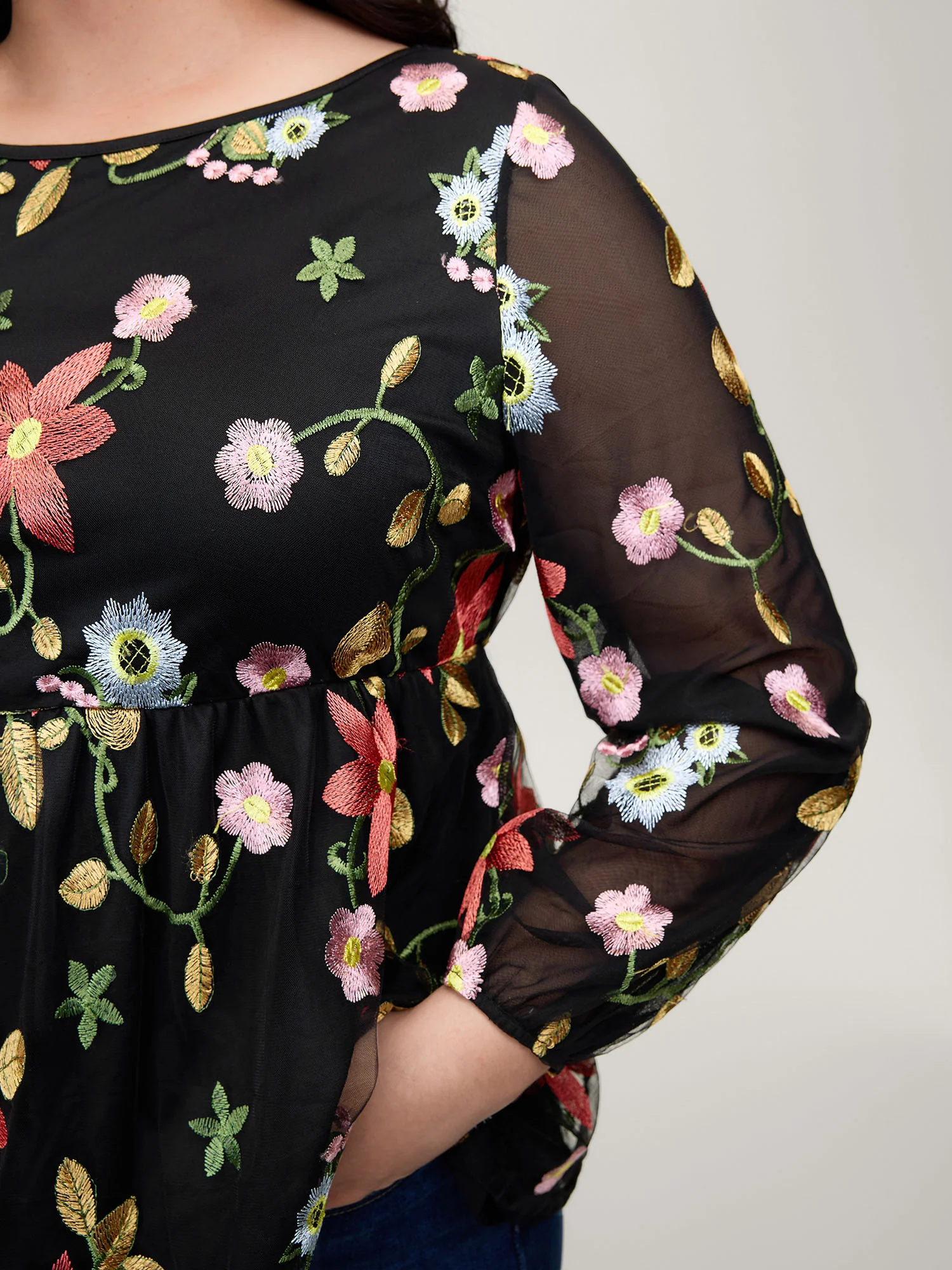 Floral Embroidered Mesh Knit Top - Image 2