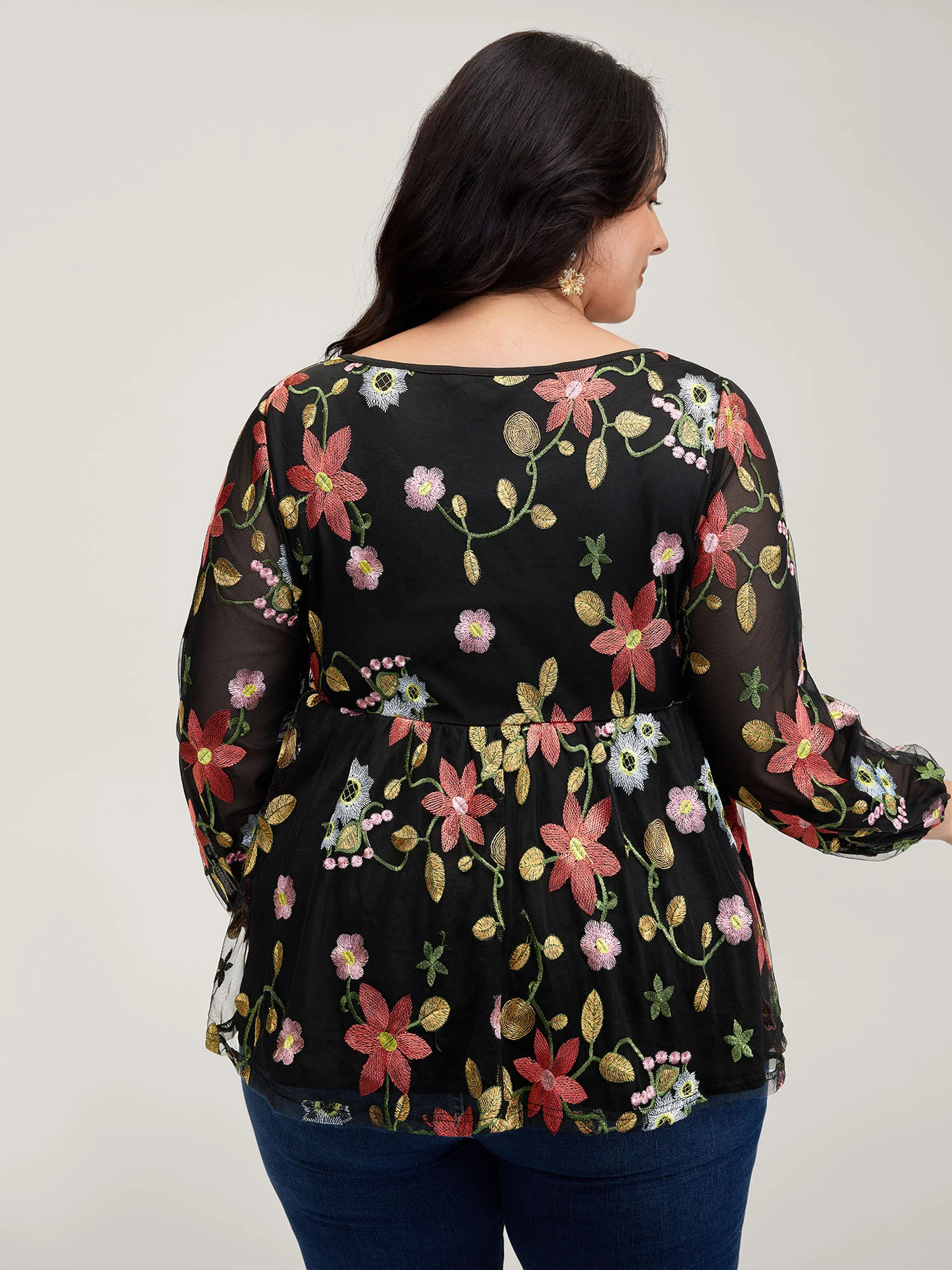 Floral Embroidered Mesh Knit Top - Image 4