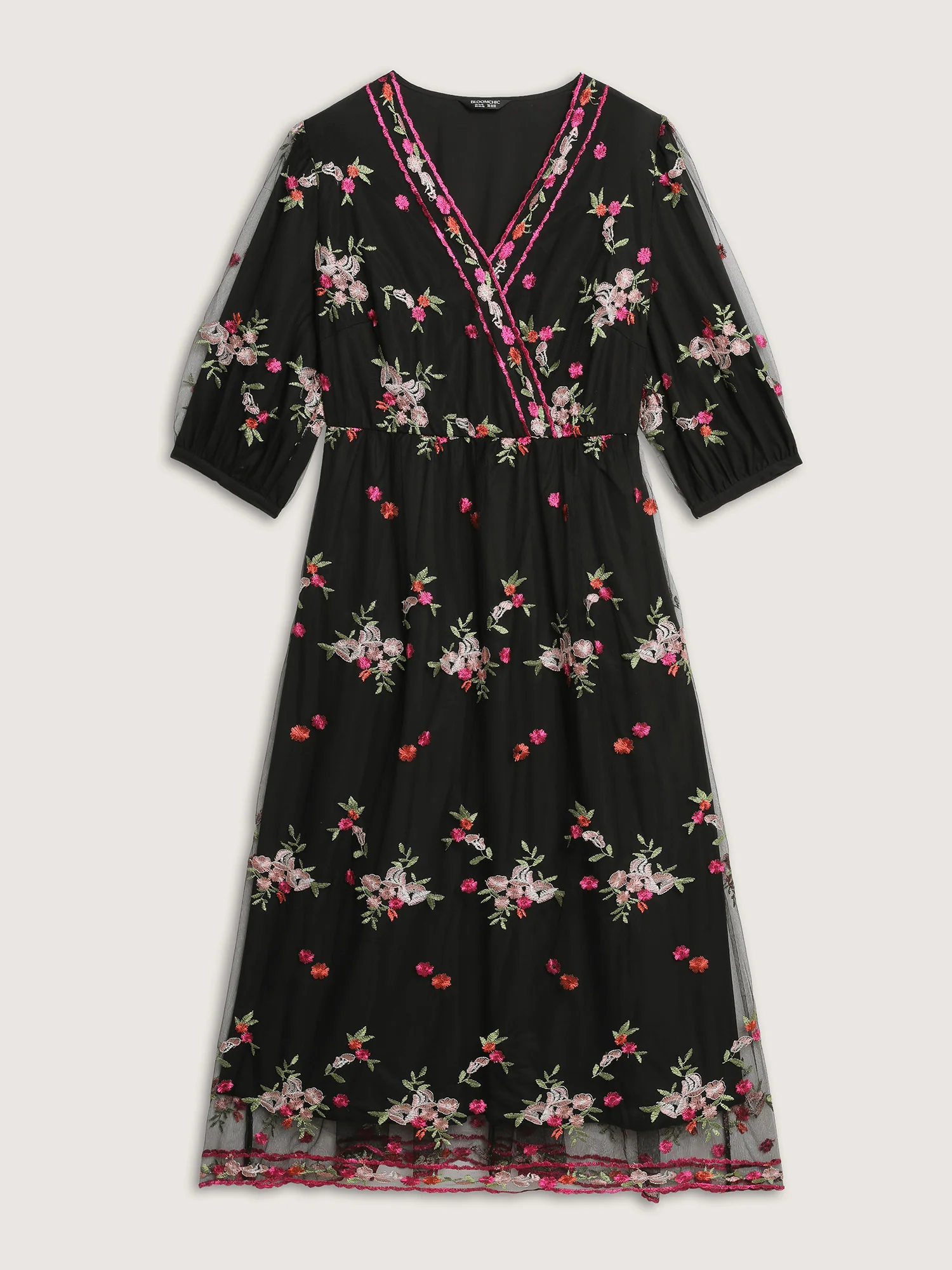 Floral Embroidered Mesh Lined Party Dress - Image 7