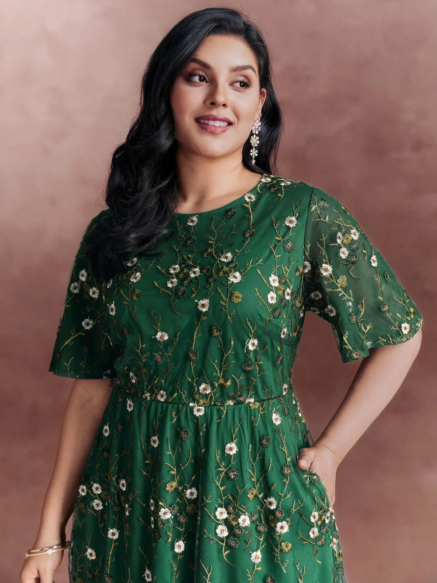 Floral Embroidered Mesh Midi Dress - Image 2