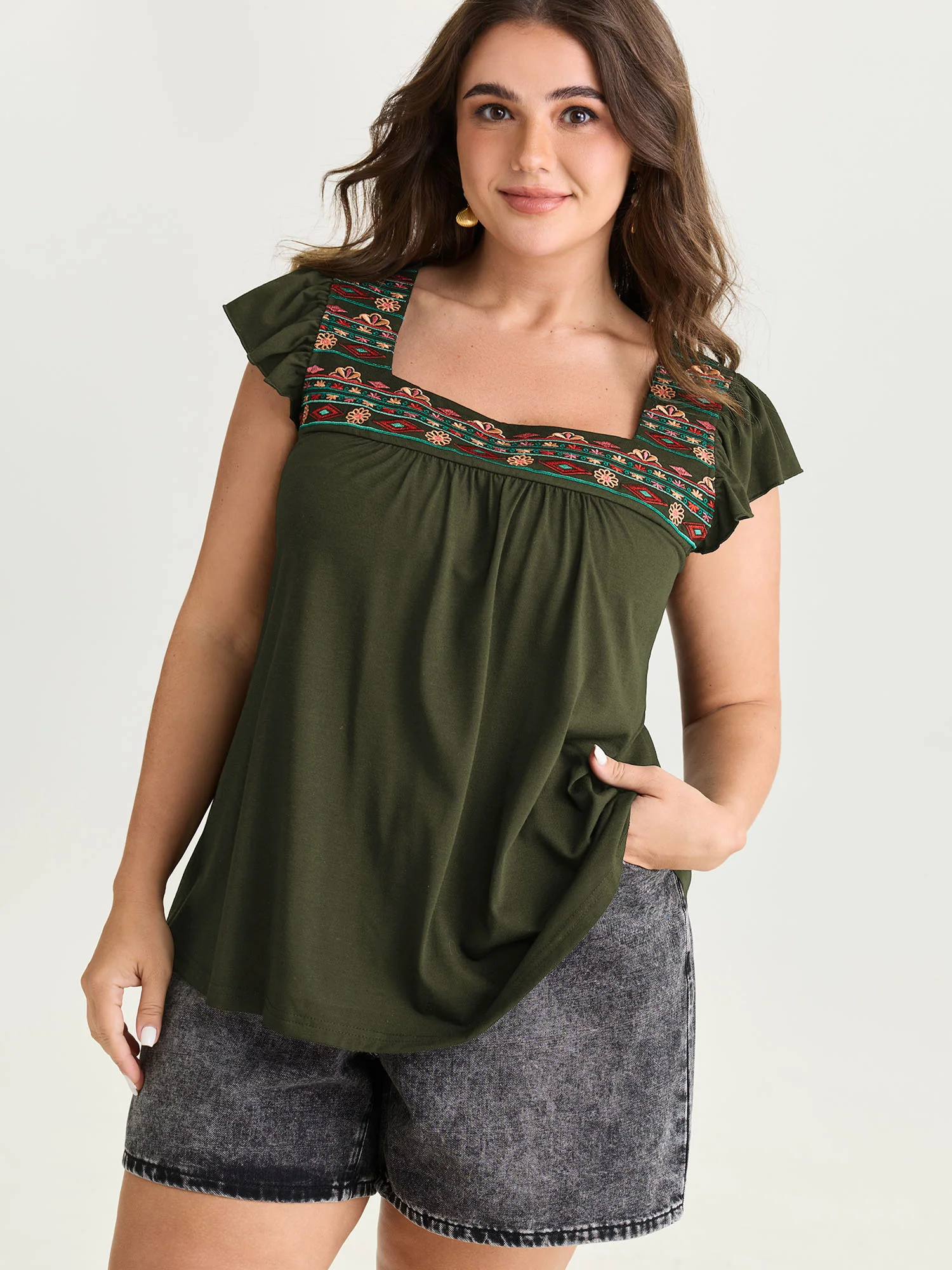 Floral Embroidered Neckline Knit Top - Image 7