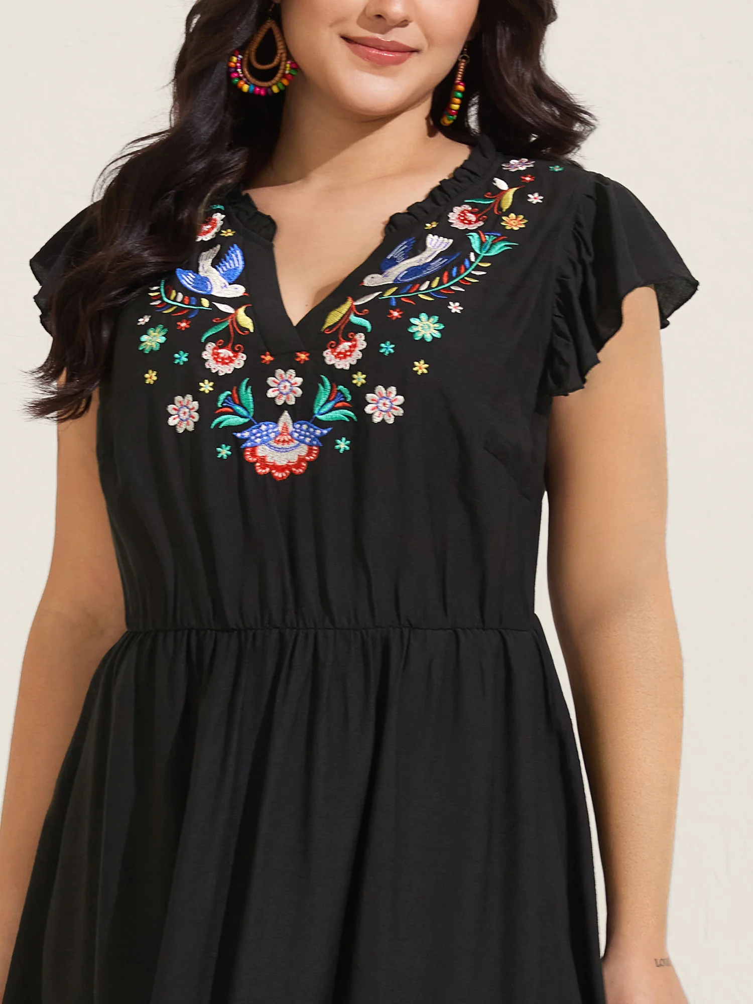 Floral Embroidered Notched Collar Mini Dress - Image 2