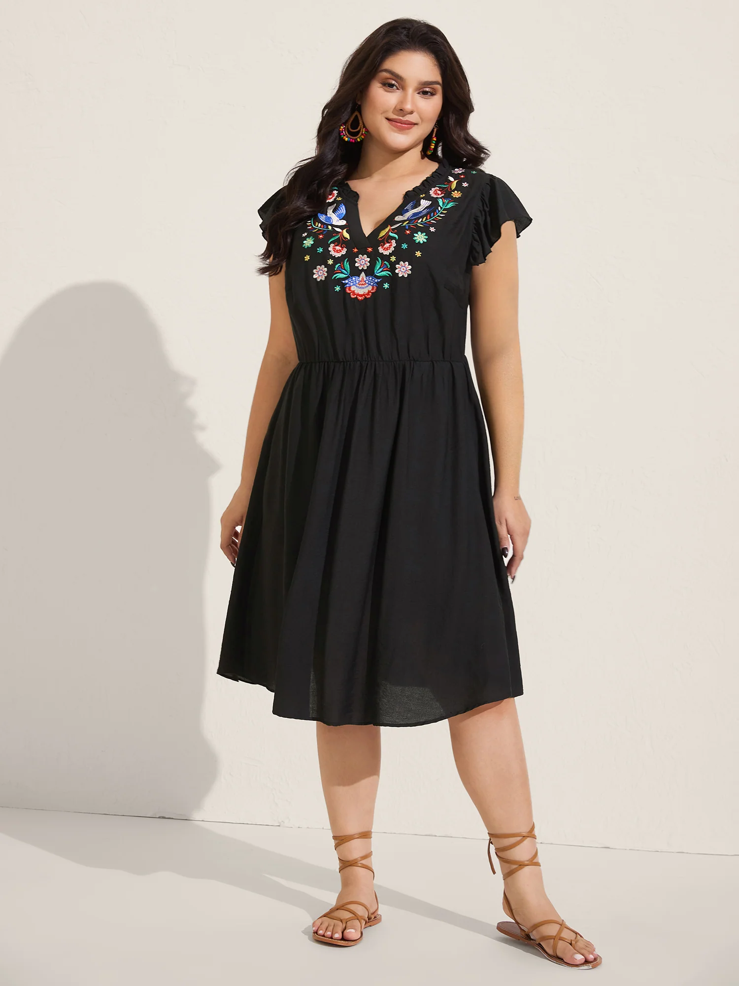 Floral Embroidered Notched Collar Mini Dress - Image 3