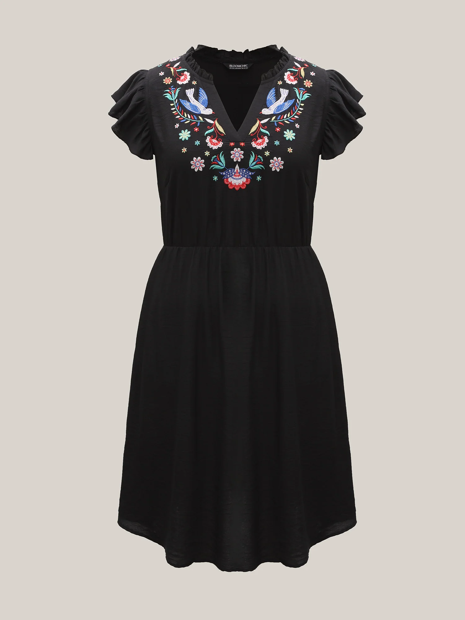 Floral Embroidered Notched Collar Mini Dress - Image 5
