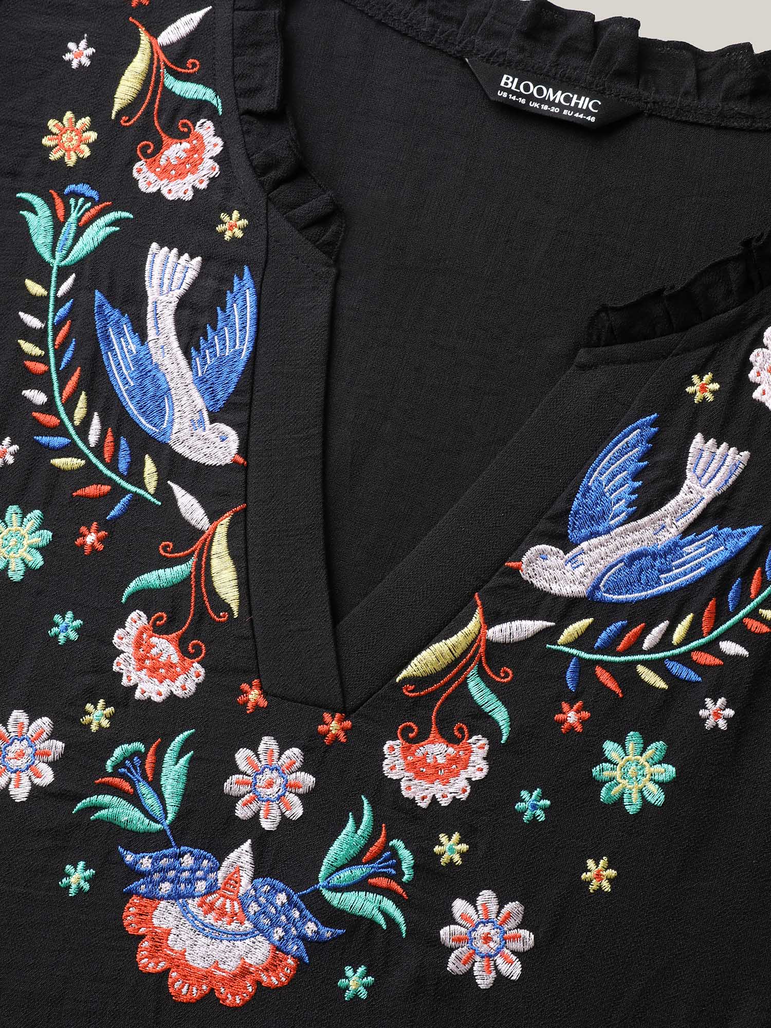 Floral Embroidered Notched Collar Mini Dress - Image 6