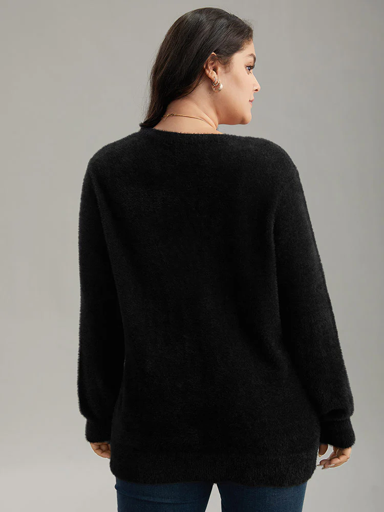 Floral Embroidered Fuzzy Open Front Cardigan - Image 2