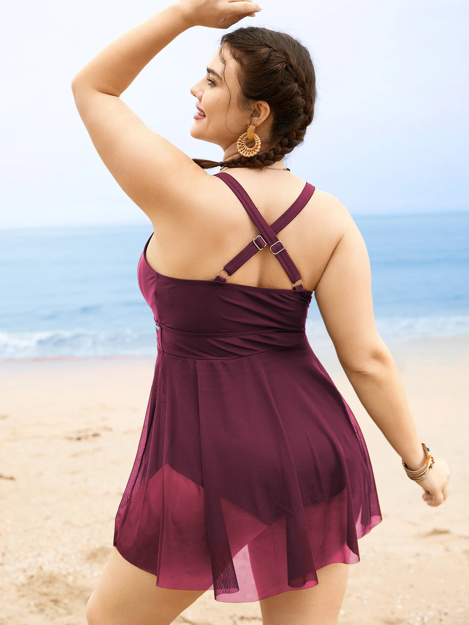 Floral Embroidered Overlap Collar Swim Dress - Image 22