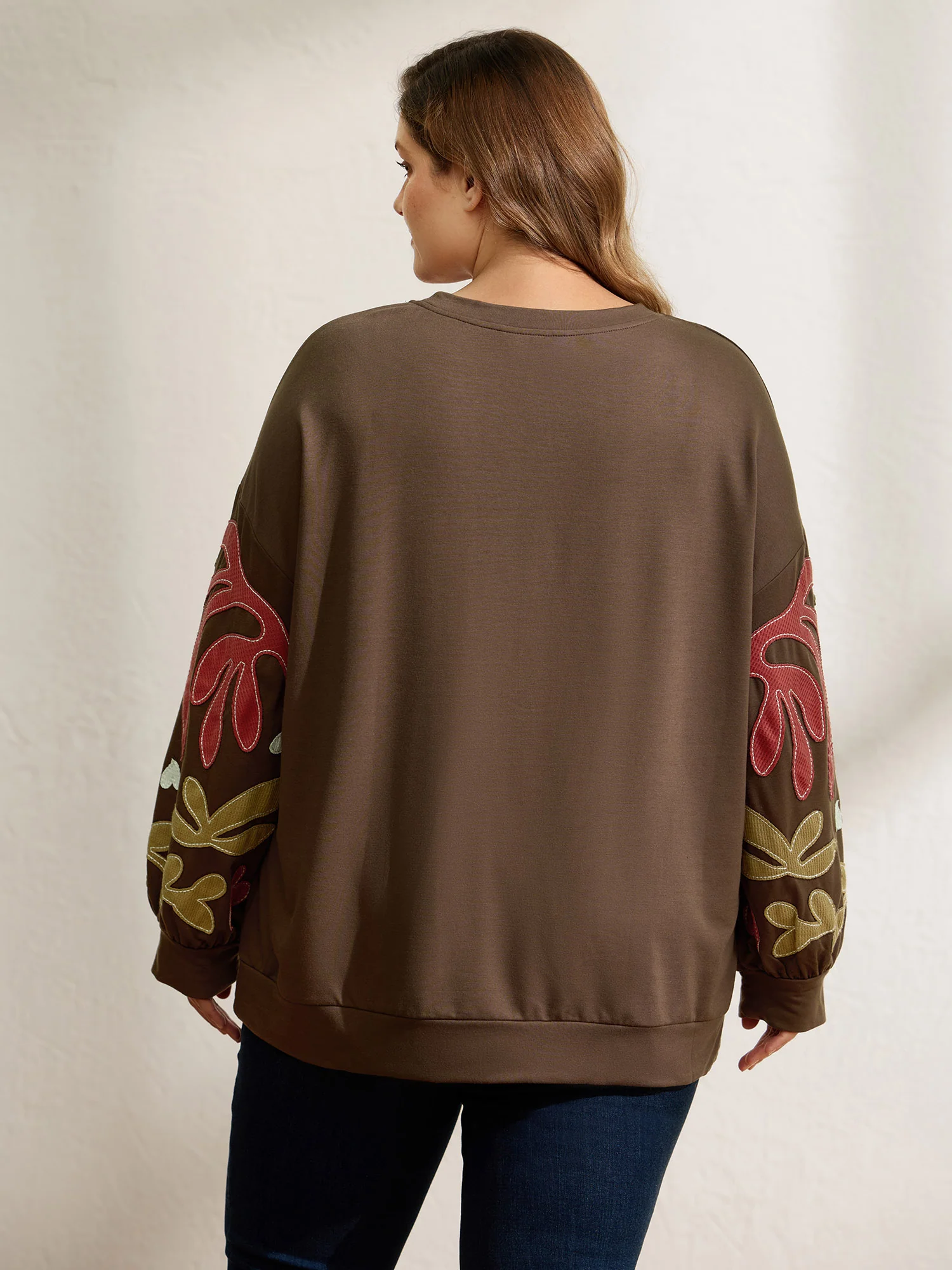 Floral Embroidered Patchwork Contrast Sweatshirt - Image 3