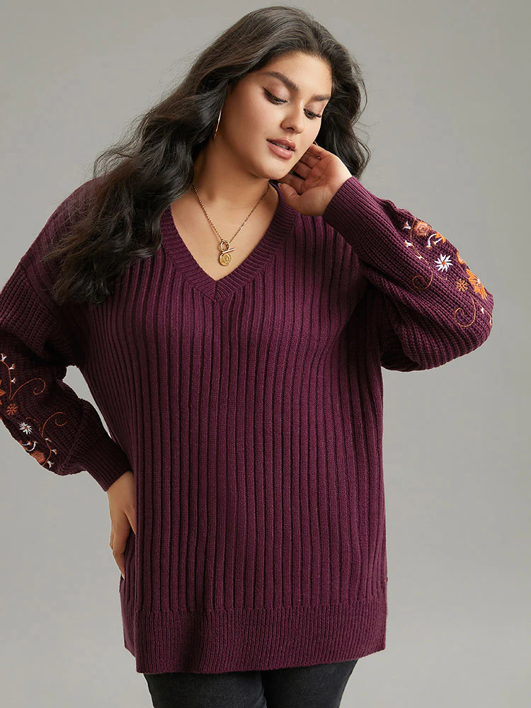 Floral Embroidered Plisse Drop Shoulder Pullover - Image 4
