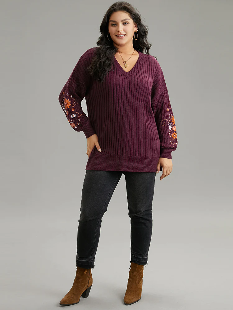 Floral Embroidered Plisse Drop Shoulder Pullover - Image 5
