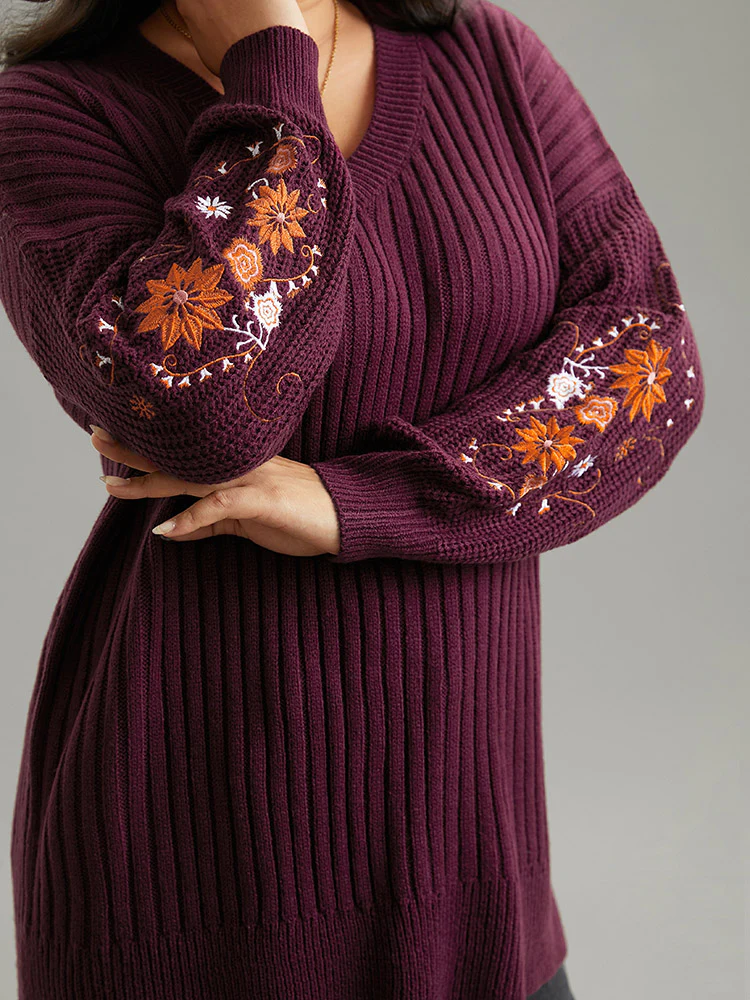 Floral Embroidered Plisse Drop Shoulder Pullover - Image 6