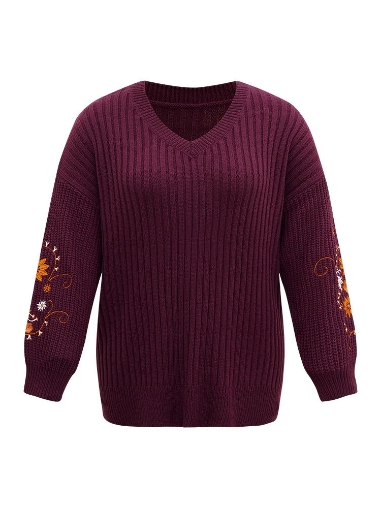 Floral Embroidered Plisse Drop Shoulder Pullover - Image 7