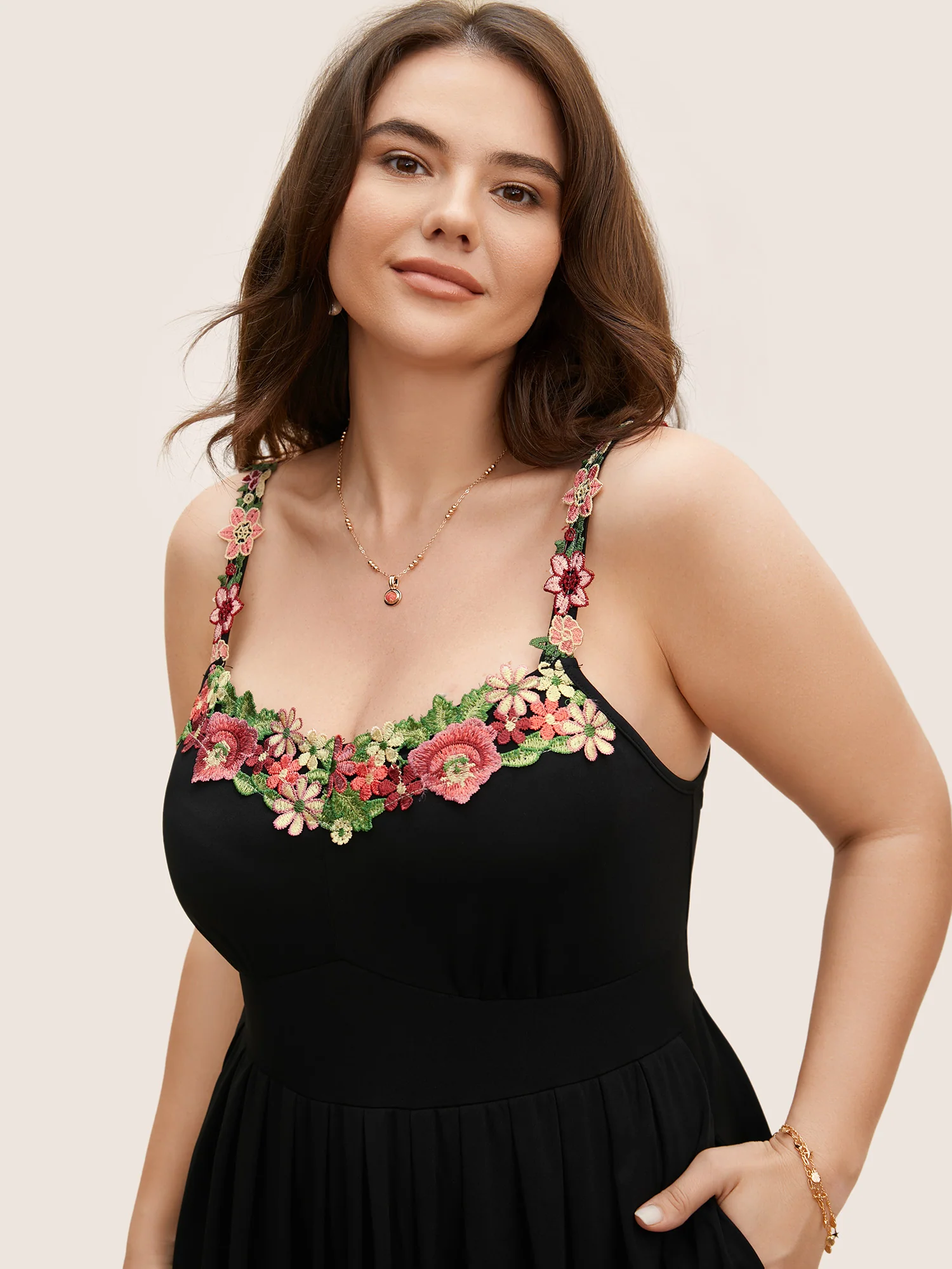 Floral Embroidered Pocket Midi Cami Dress - Image 2