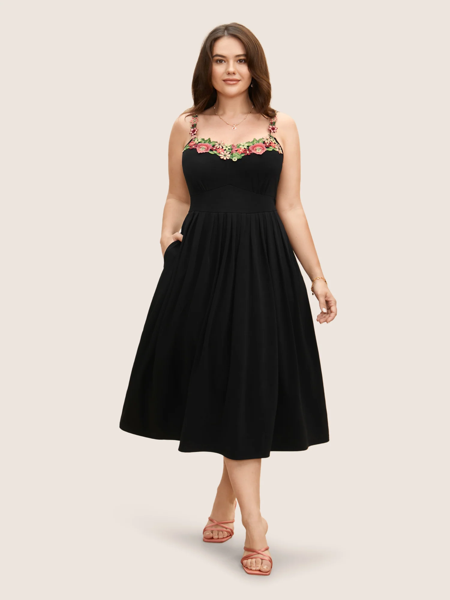 Floral Embroidered Pocket Midi Cami Dress - Image 3