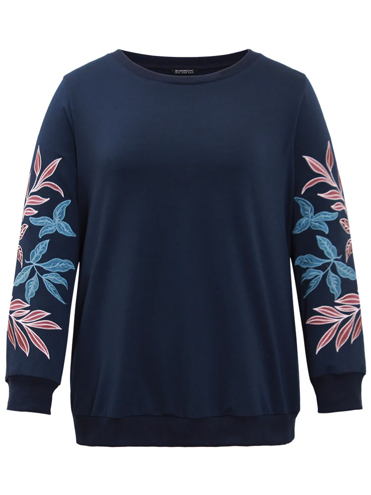 Plants Embroidered Rib Knit Crew Neck Sweatshirt - Image 5